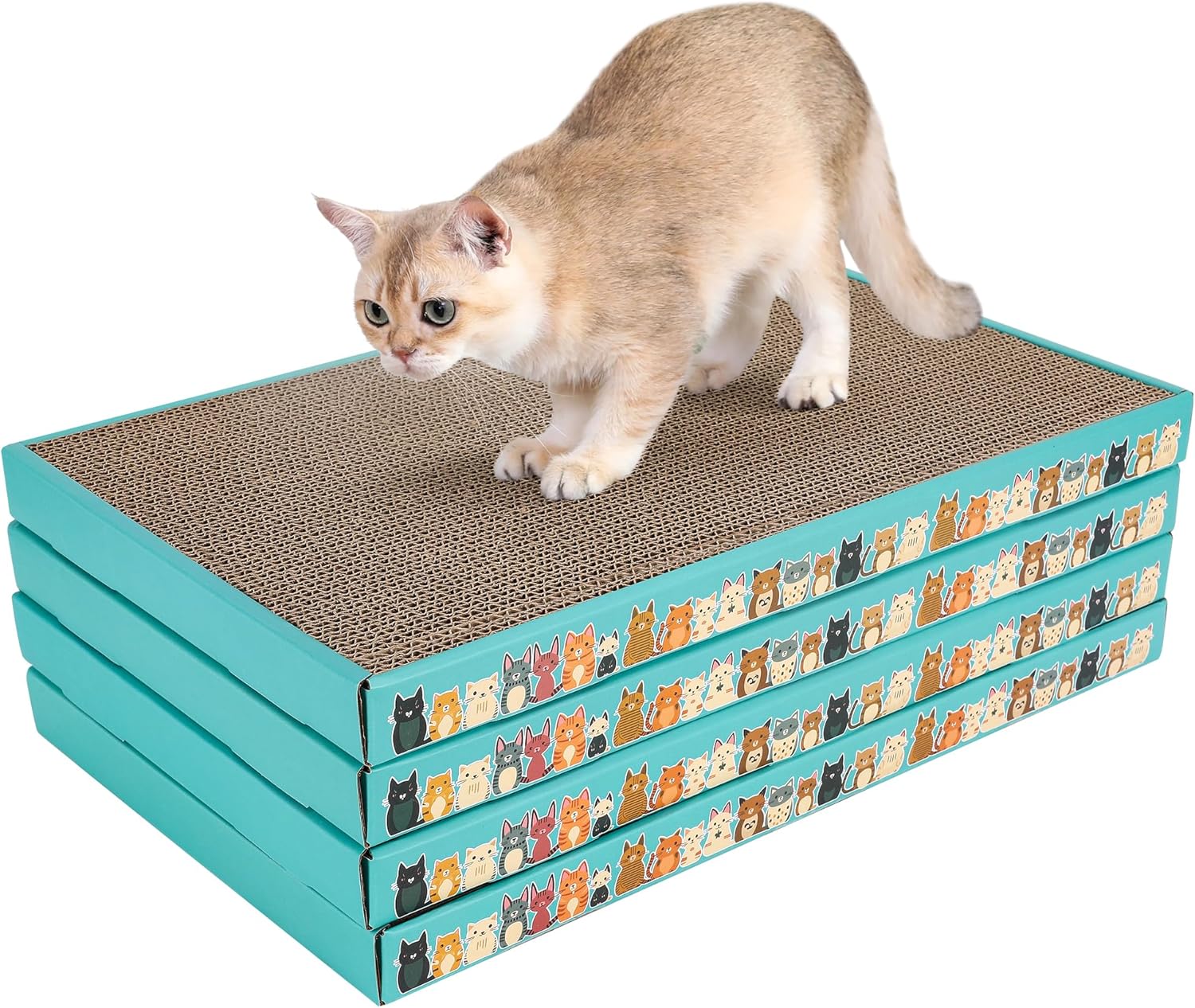 PAWSCRAT Rascador para gatos, paquete de 4 almohadillas para rascar gatos con carcasa de cartón, almohadillas para rascar gatos de interior, tabla
