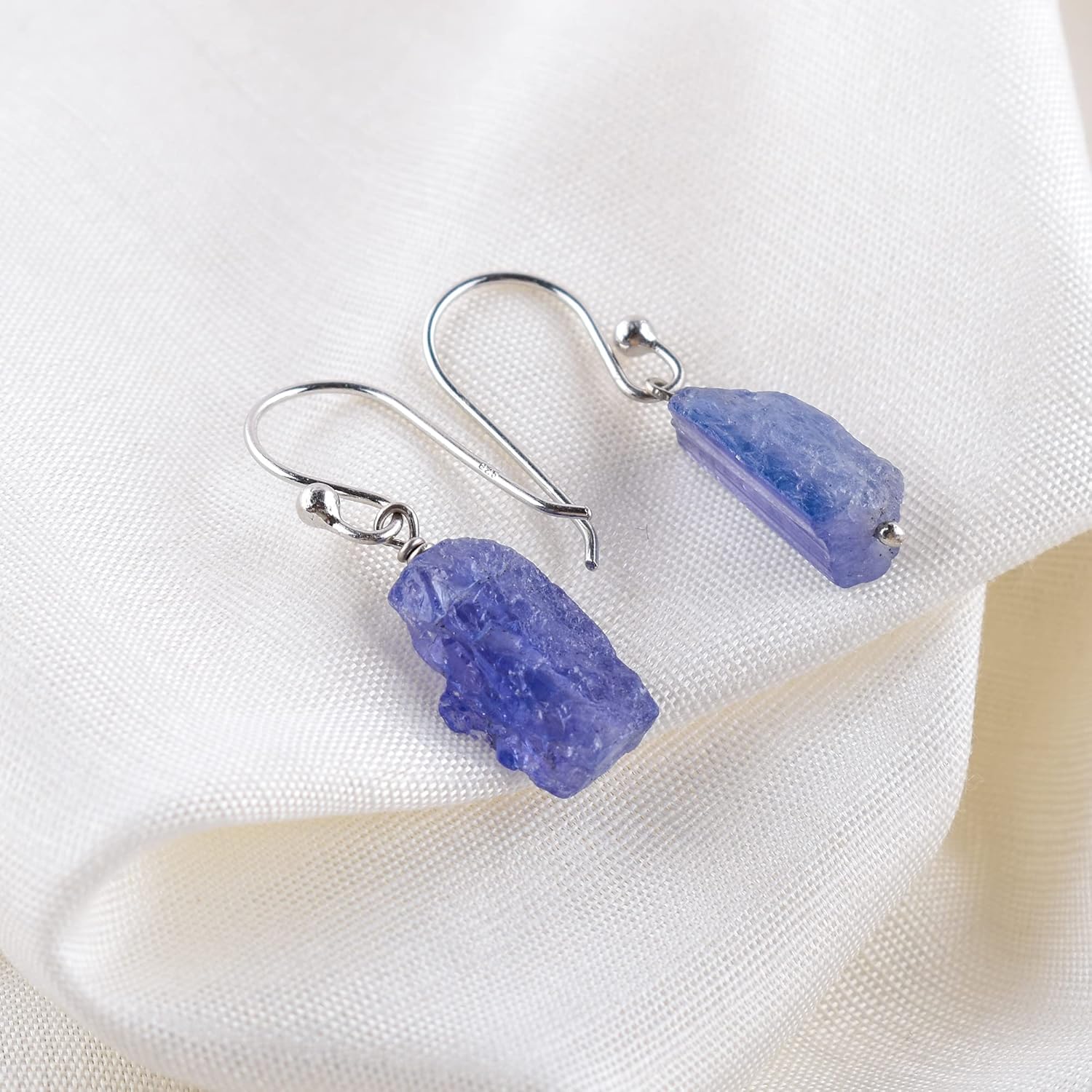 InfinityGemsArt Purple Tanzanite Gemstone Earrings Pair, Natural Raw Crystal, Dangle & Drop, Birthstone, Energy Healing Crystals Jewelry in Rhodium