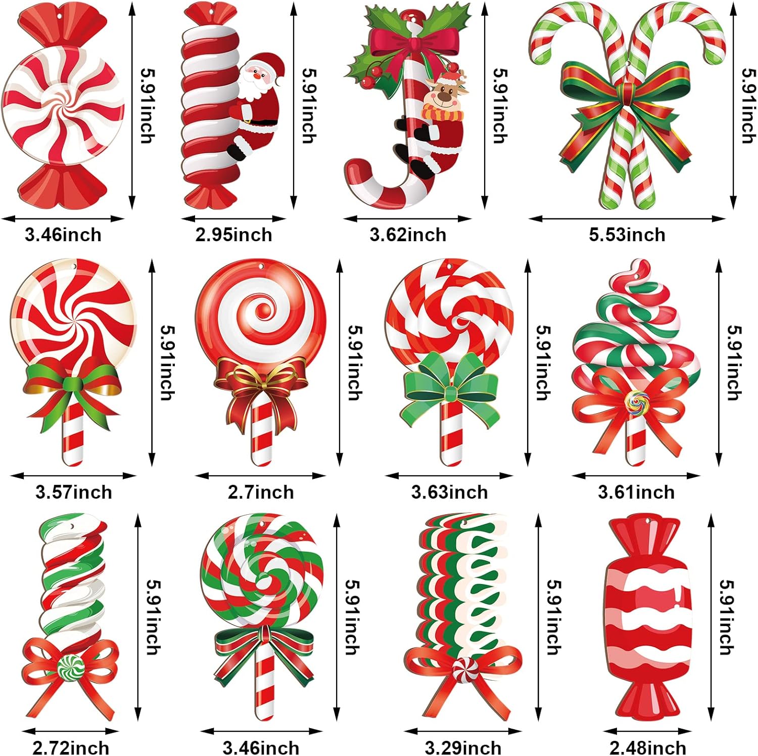 36 adornos de piruleta de Navidad de 5.91 pulgadas, adornos de madera para árbol de Navidad, bastón de caramelo, colgantes colgantes de madera de