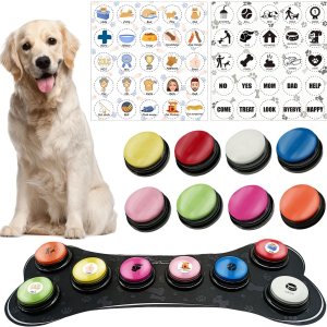 Juego de 8 botones de perro de colores con alfombrilla de goma, botones de entrenamiento grabables para perros, botón de zumbador que habla con 50 Juego de 8 botones de perro de colores con alfombrilla de goma, botones de entrenamiento grabables para perros, botón de zumbador que habla con 50