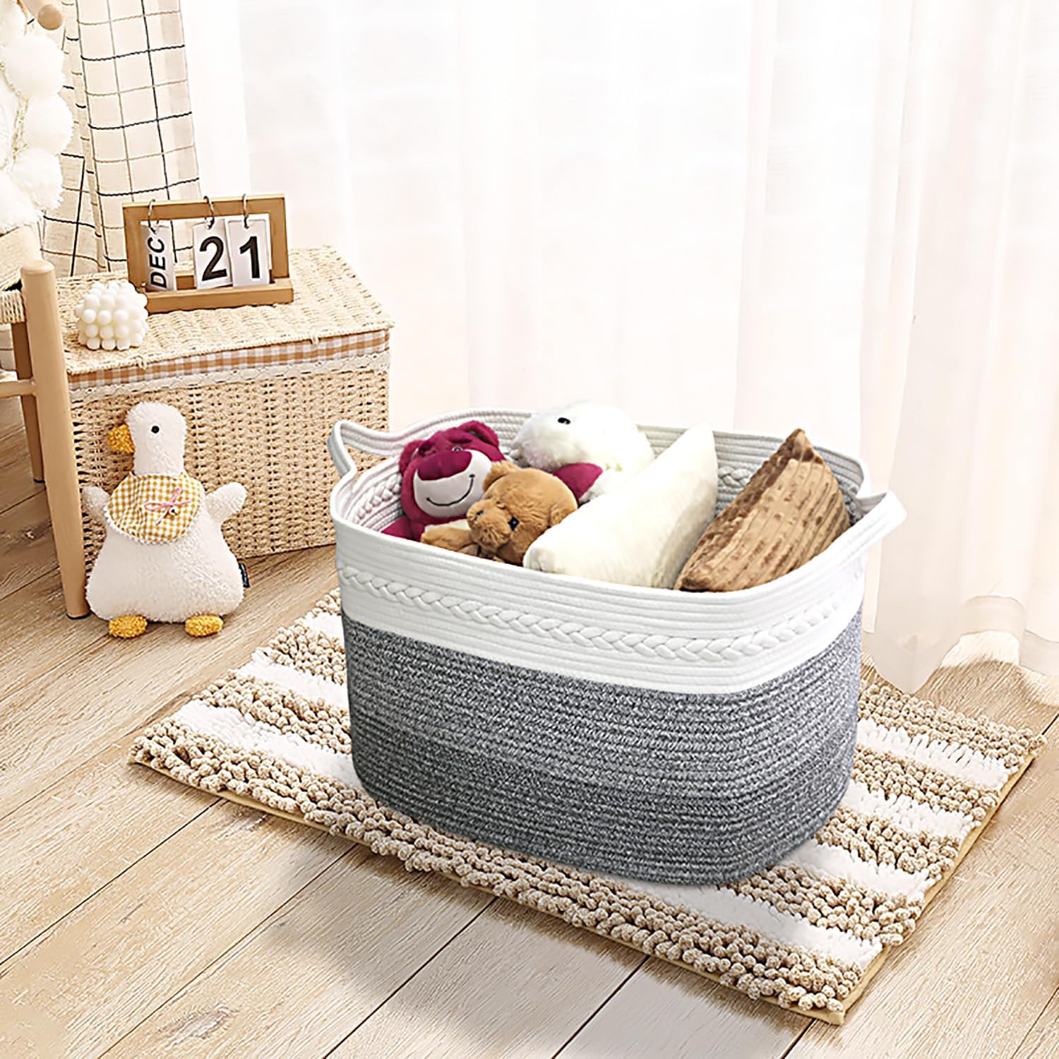 Poschnor Cesta de lavandería de 80 litros, cesta de almacenamiento extragrande, cestas grandes de 22 x 17 x 13 pulgadas para organizar, cesta de