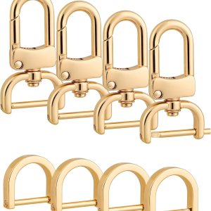 4 piezas de cierre giratorio de gancho desmontable con 4 anillos en D atornillados para reemplazo de correa de bolso de bricolaje (dorado, 34 4 piezas de cierre giratorio de gancho desmontable con 4 anillos en D atornillados para reemplazo de correa de bolso de bricolaje (dorado, 34