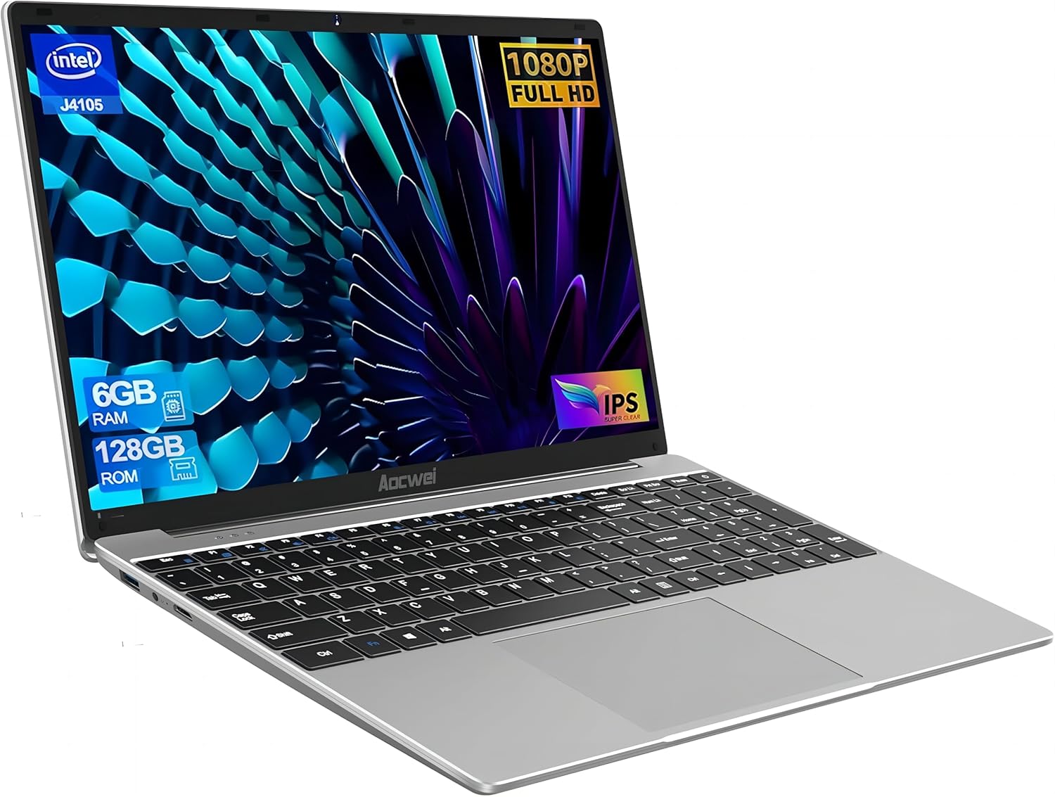 Laptop de 15.6″ 6GB DDR4 128GB SSD J4105 (hasta 2.5Ghz) 4-Core Win 10 PC 1920×1080 FHD Dual WiFi BT 4.2 Soporte 1TB SSD Expandir con mouse