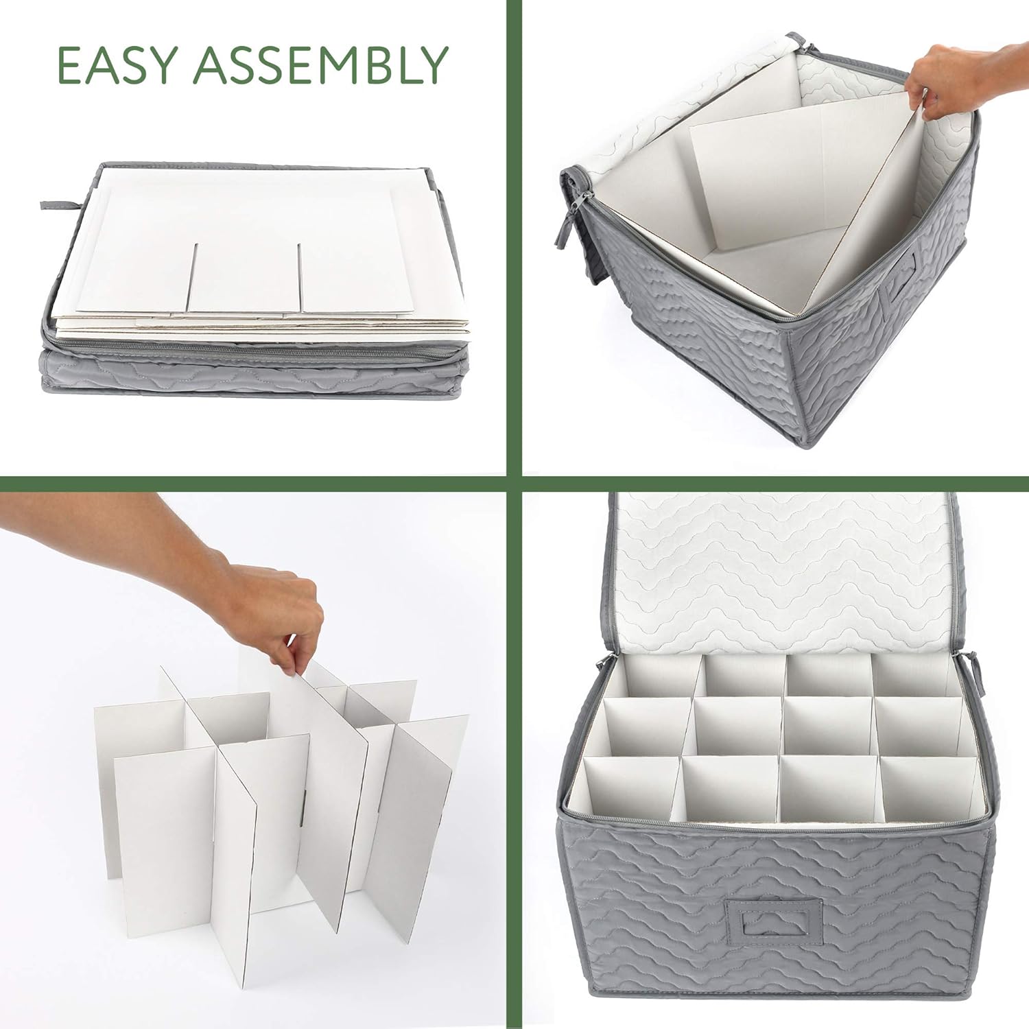 LotFancy Contenedores de almacenamiento para copas, paquete de 2, estuche de almacenamiento acolchado de lujo con divisores para 24 copas de vino,