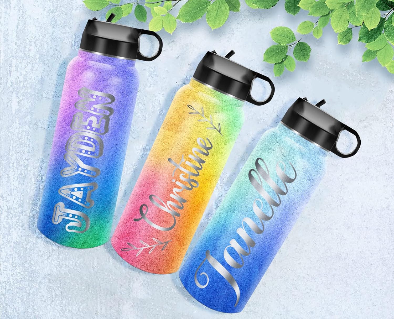 ARTSMADE Botellas de agua personalizadas para niños con nombre, botellas de agua de acero inoxidable personalizadas para la escuela, aisladas al