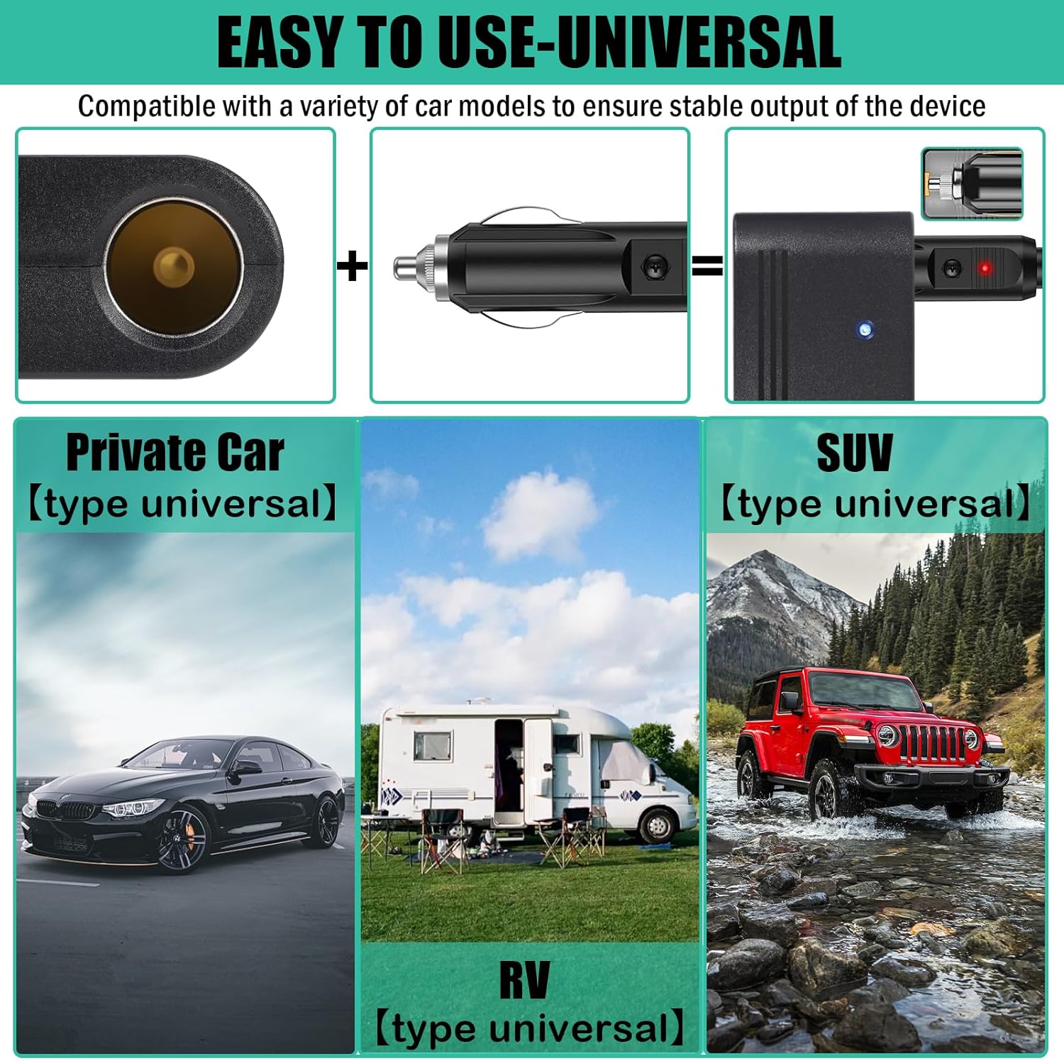 Adaptador de corriente de 12 V 10 A, convertidor de cargador de automóvil, enchufe de encendedor de cigarrillos de automóvil, adaptador de fuente de