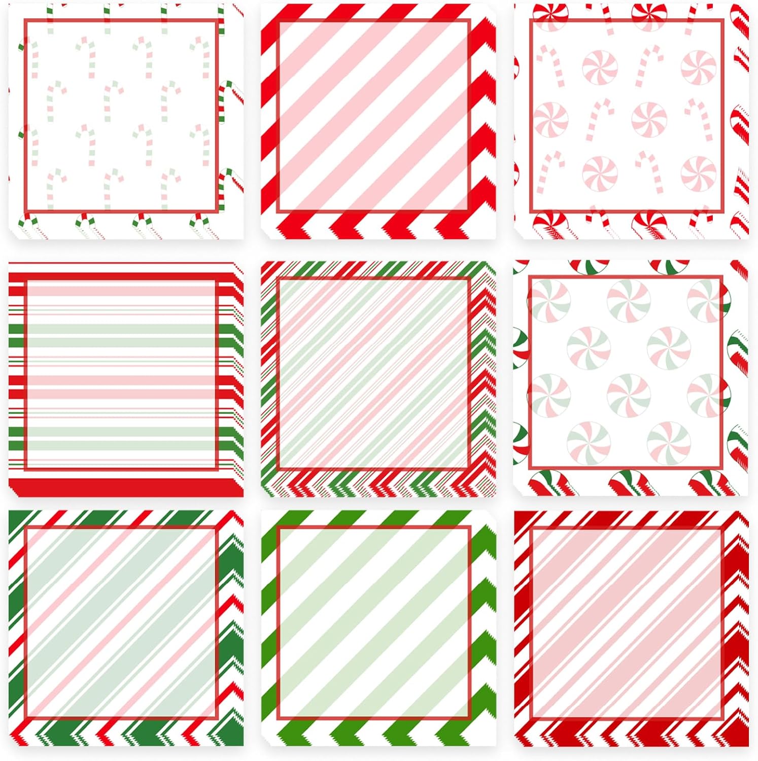 9 notas adhesivas de caramelo de Navidad de 3 x 3 pulgadas, lindos blocs de notas de caramelo de Navidad, notas de notas de caramelo de invierno