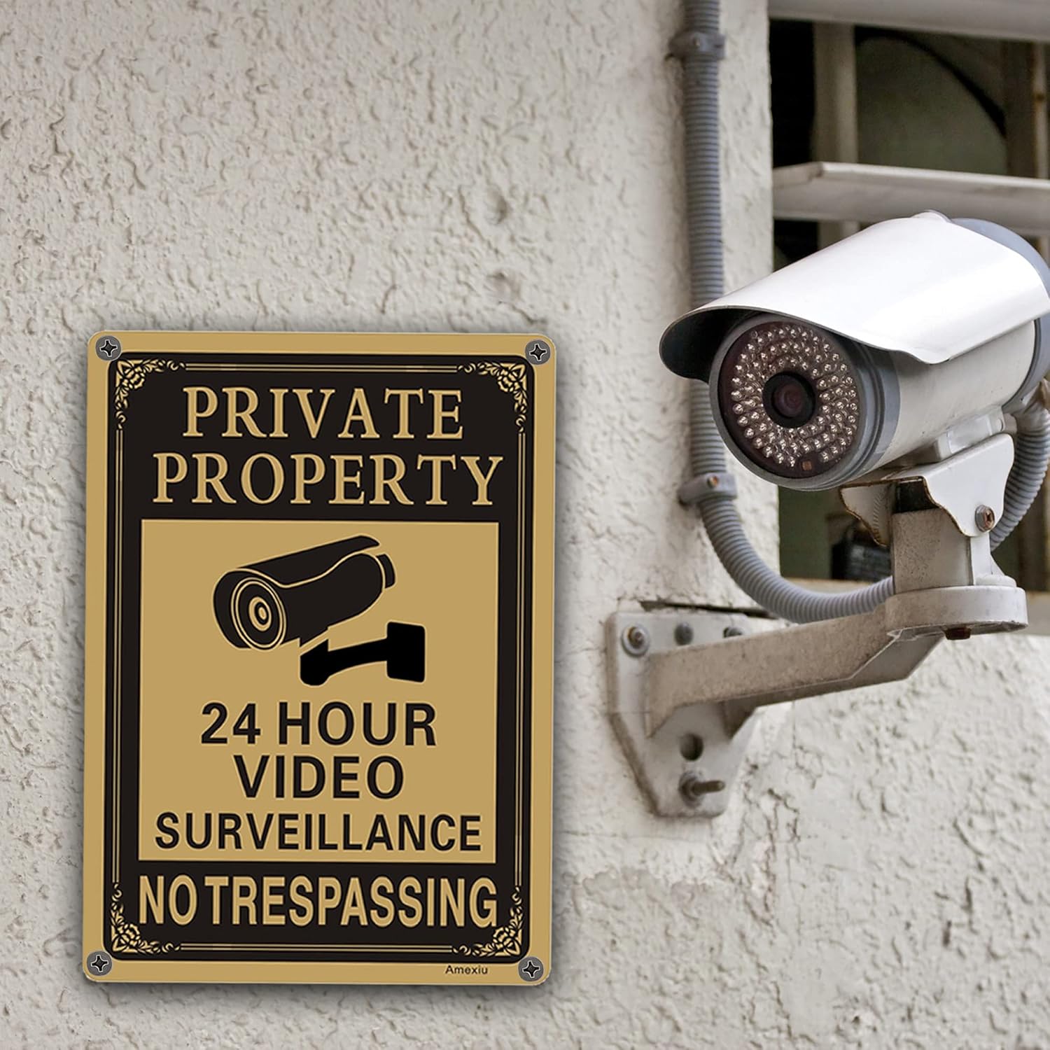 Señal de advertencia de videovigilancia de cámara CCTV de 24 horas de propiedad privada  10 x 7 pulgadas aluminio libre de óxido de fácil montaje