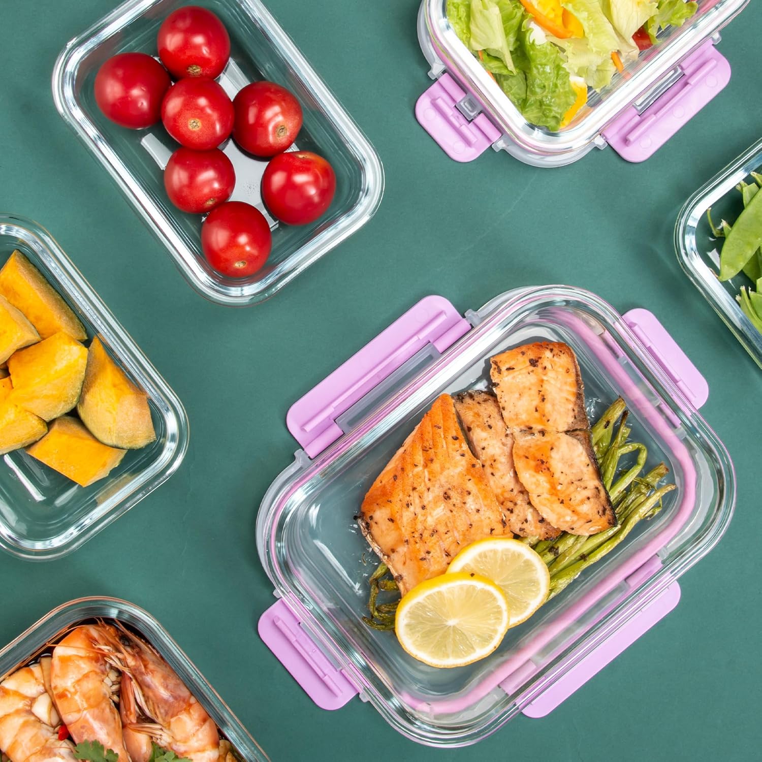 C CREST Contenedores herméticos de vidrio para almacenamiento de alimentos con tapas de bloqueo, 5 grandes (32 onzas) y 5 pequeños (12 onzas), a