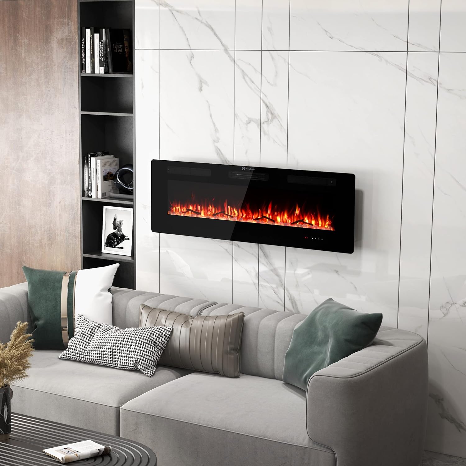 Chimenea eléctrica de 40 pulgadas, calentador de chimenea fresco al tacto, chimeneas empotradas y montadas en la pared con temporizador, control