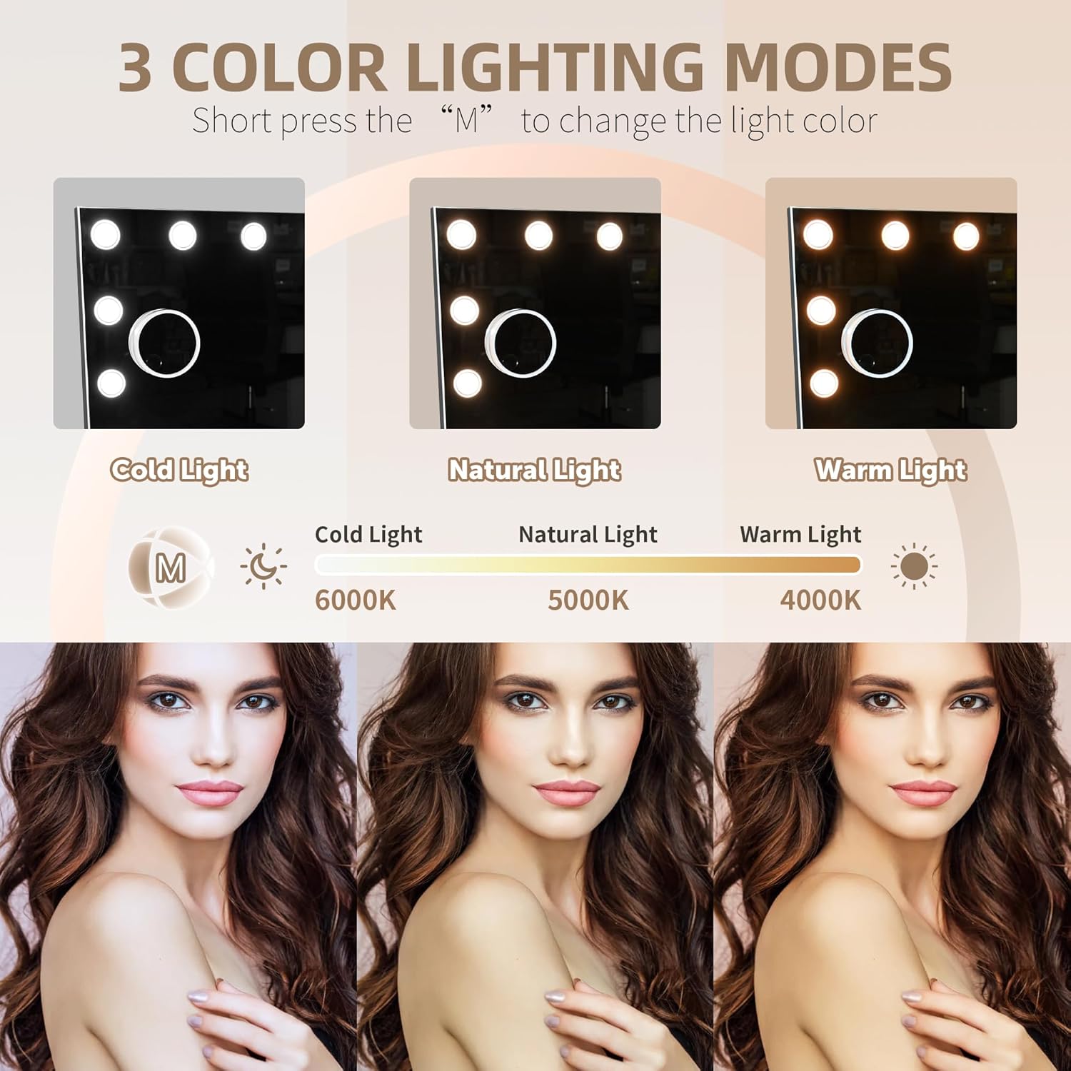 SLIMOON Hollywood Espejo de tocador con luces, 14 bombillas LED regulables, espejo de maquillaje iluminado con espejo de aumento desmontable de 10X,