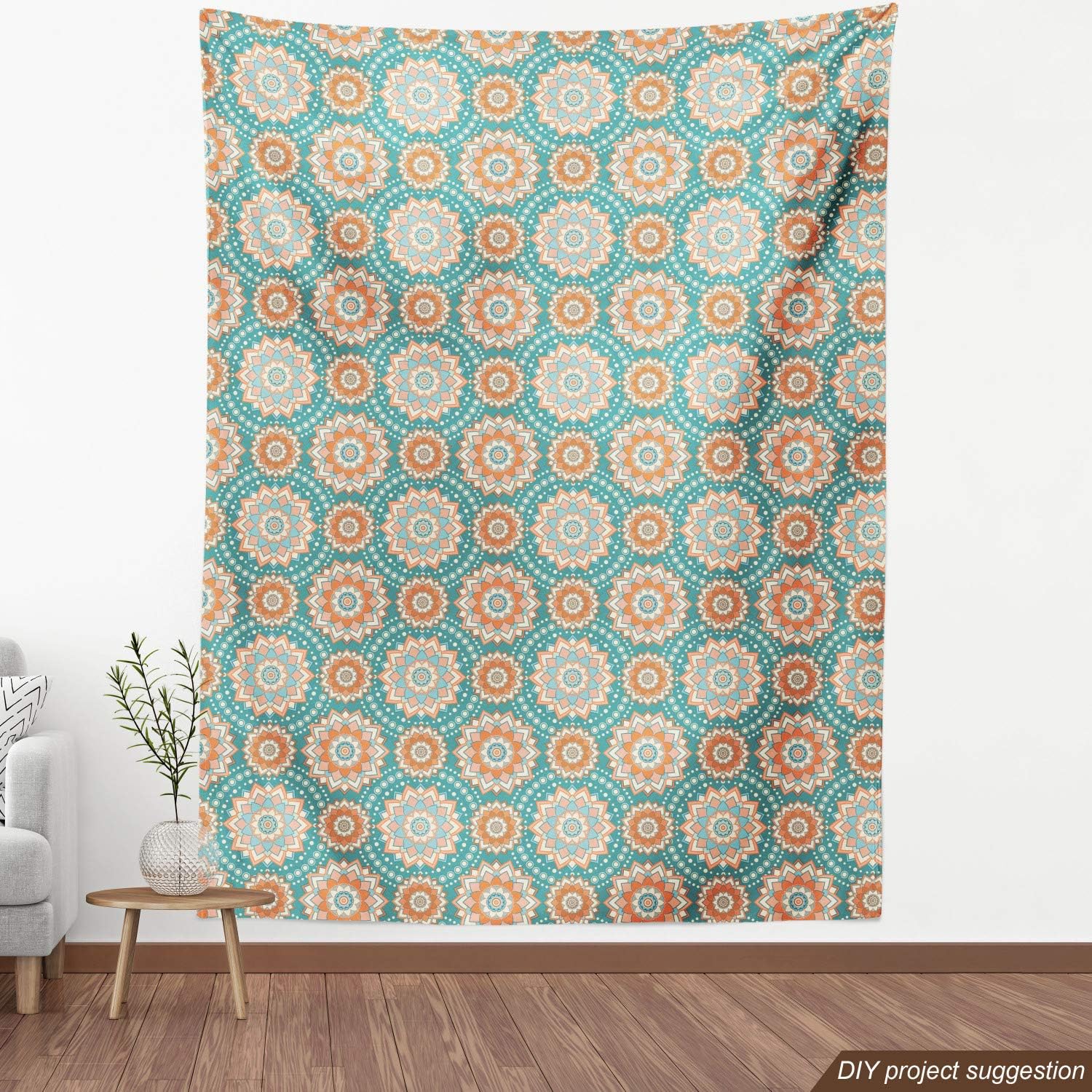 Ambesonne Tela de loto de The Yard, motivos de mandala de las culturas orientales con flor inspirada en el bohemio, tela decorativa para tapicería y