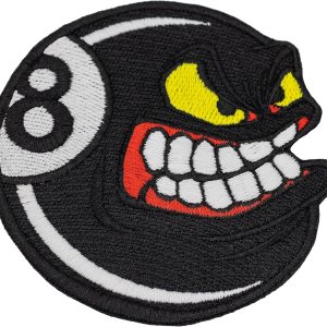 Parche bordado de bola de billar negro enojado número ocho. Tamaño 3,5 x 3,5 pulgadas. Parche bordado de bola de billar negro enojado número ocho. Tamaño 3,5 x 3,5 pulgadas.