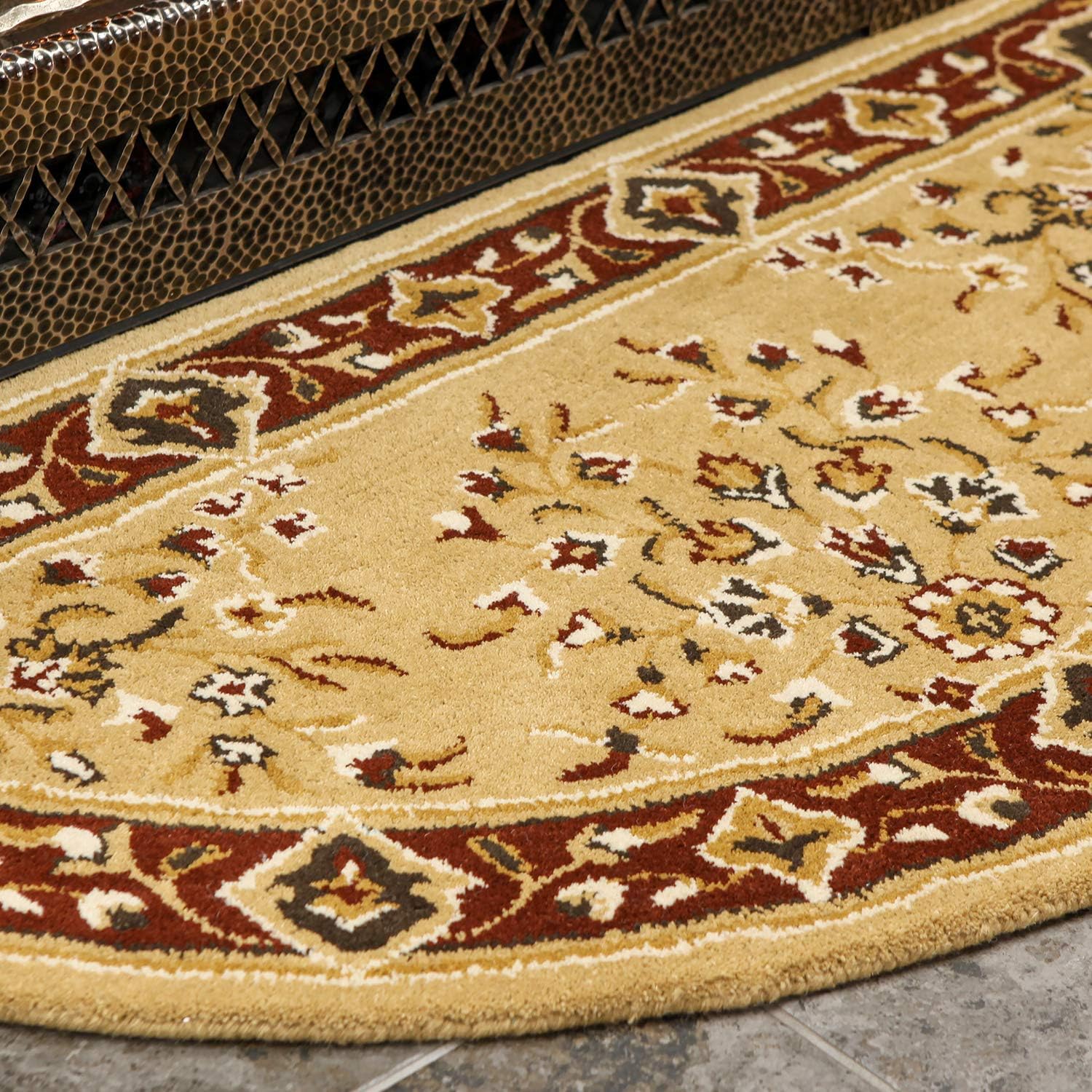 Minuteman International Alfombra de lana oriental beige para hogar, media redonda
