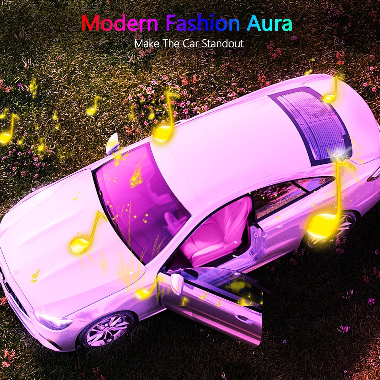 Nueva actualizaciónTira de luces LED para interior de automóvil, aplicación de luz LED RGB para interior de automóvil y control remoto, modo de