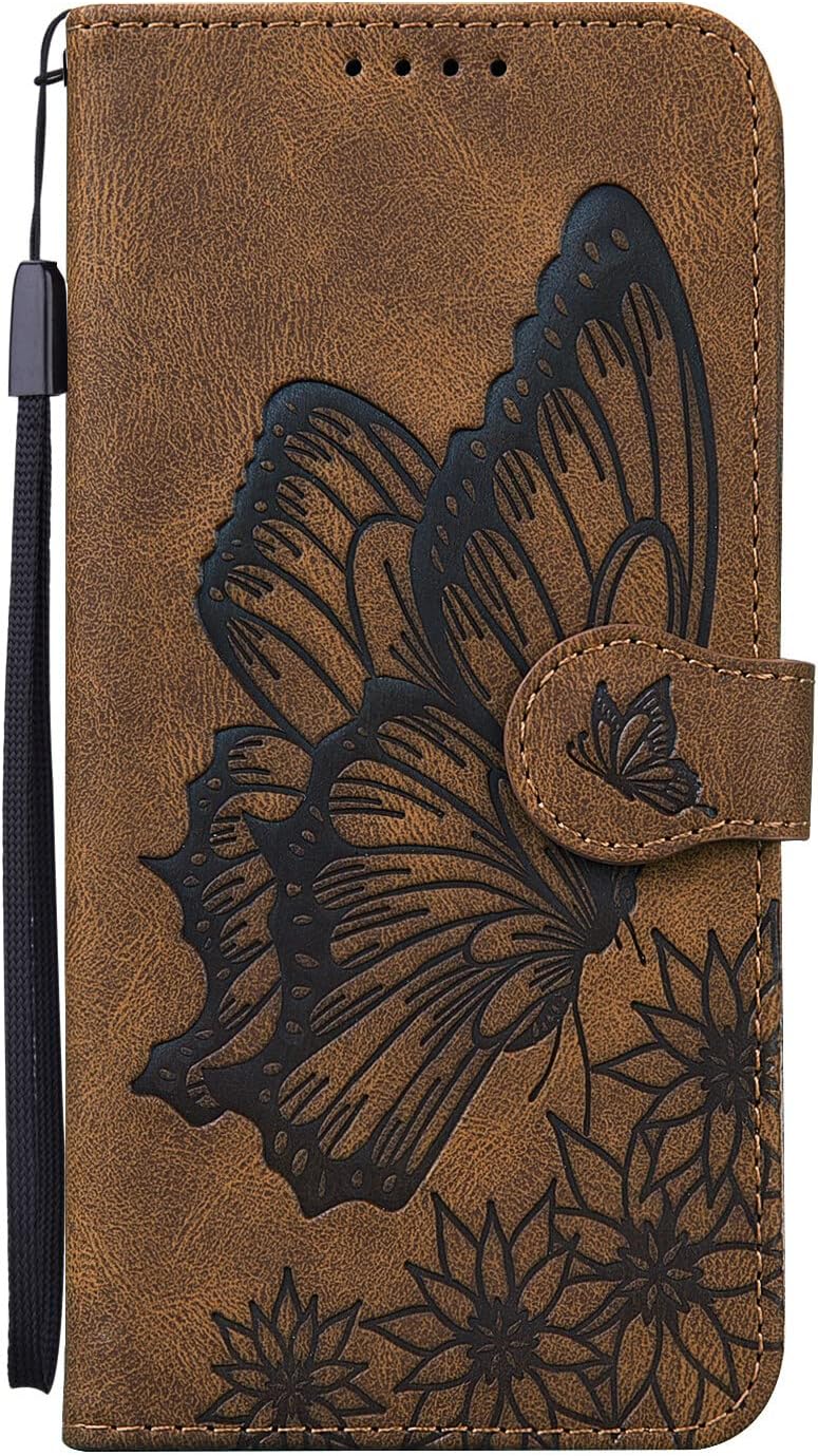 Funda tipo cartera compatible con iPhone 15, piel sintética, diseño de mariposa, funda de silicona suave con tarjetero y función atril, cierre