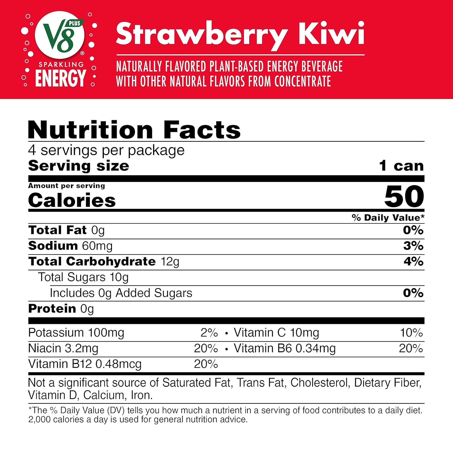 V8 SPARKLING +ENERGY – Bebida energética de fresa y kiwi, lata de 11.5 onzas líquidas (paquete de 4)