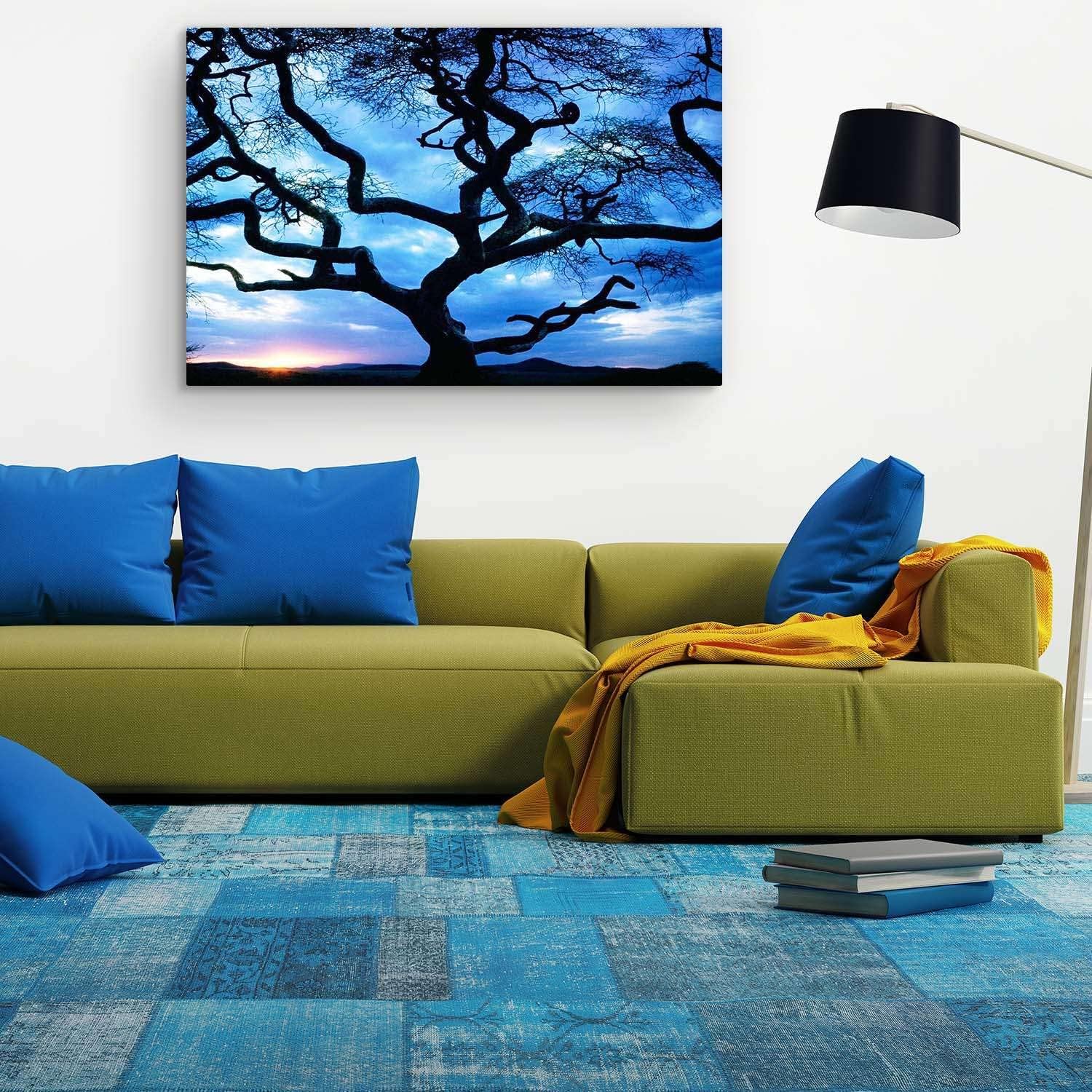 Startonight Lienzo decorativo para pared, increíble puesta de sol detrás del árbol, imagen de paisaje natural de árboles para sala de estar,