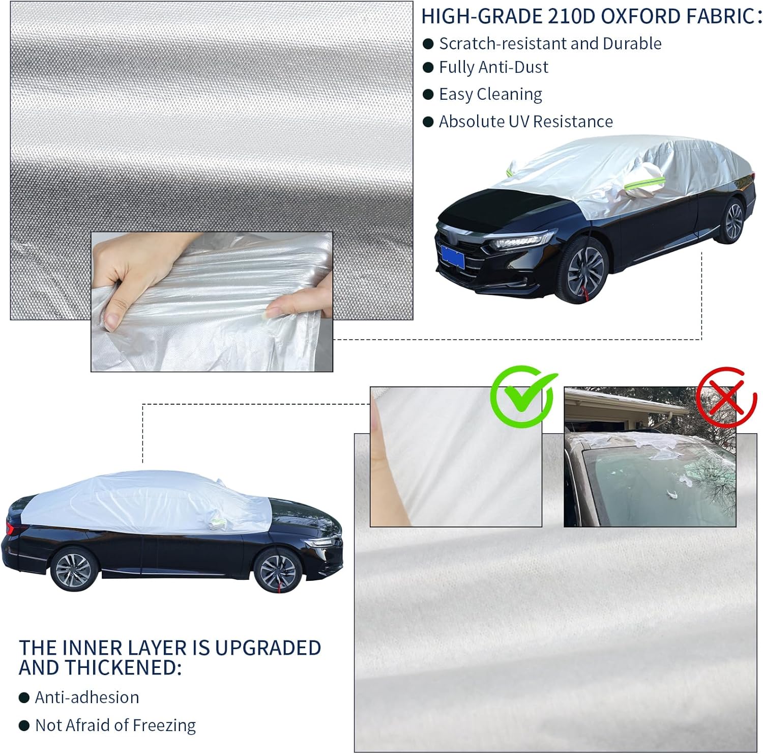 Hrozny Cubierta de nieve para automóvil, cubierta de medio automóvil, sedán, impermeable, para todo tipo de clima, cubierta de parabrisas de