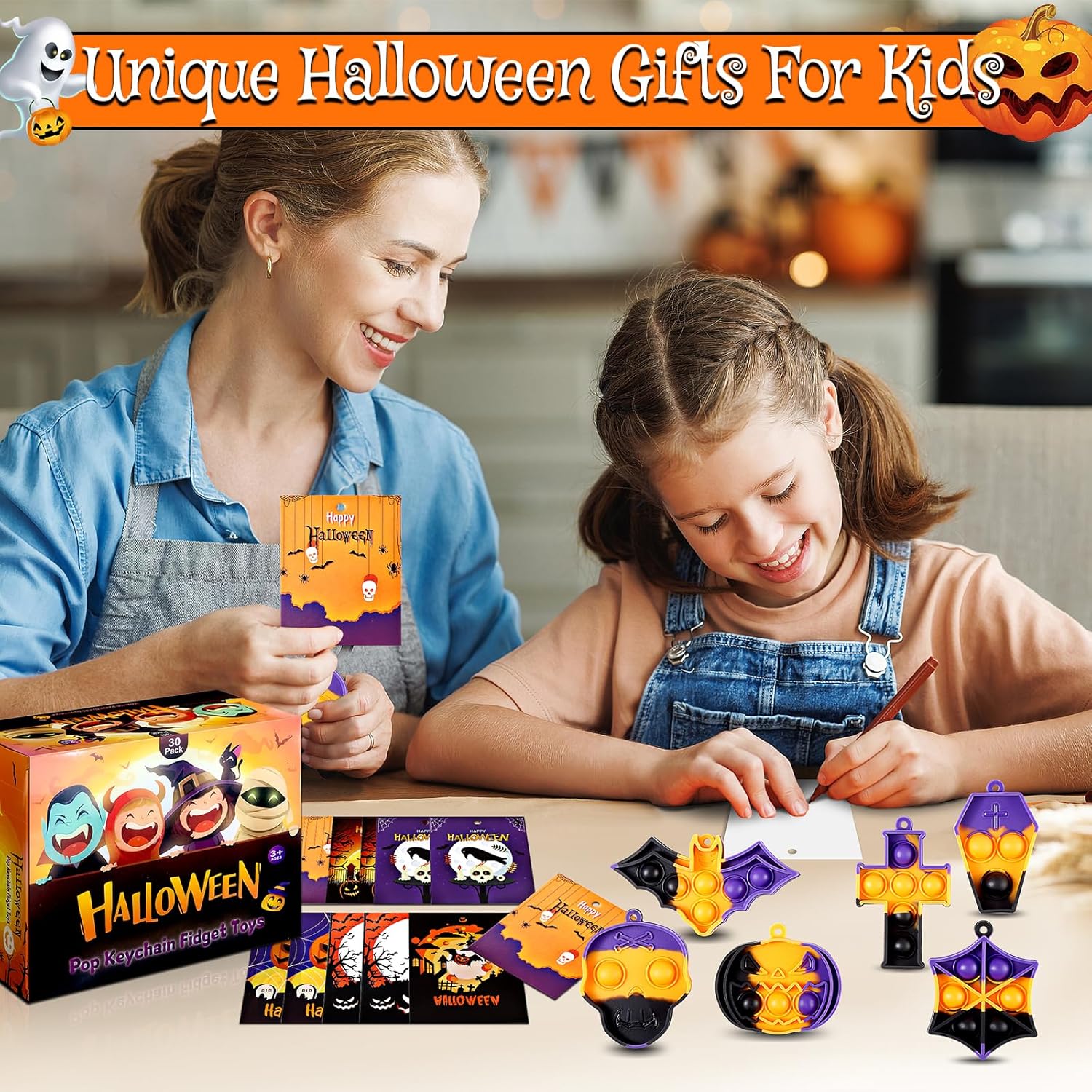 30 piezas de mini llavero de Halloween Pop Fidget juguetes a granel, juguetes de Halloween para bolsas de regalos, regalos de fiesta, premio en el