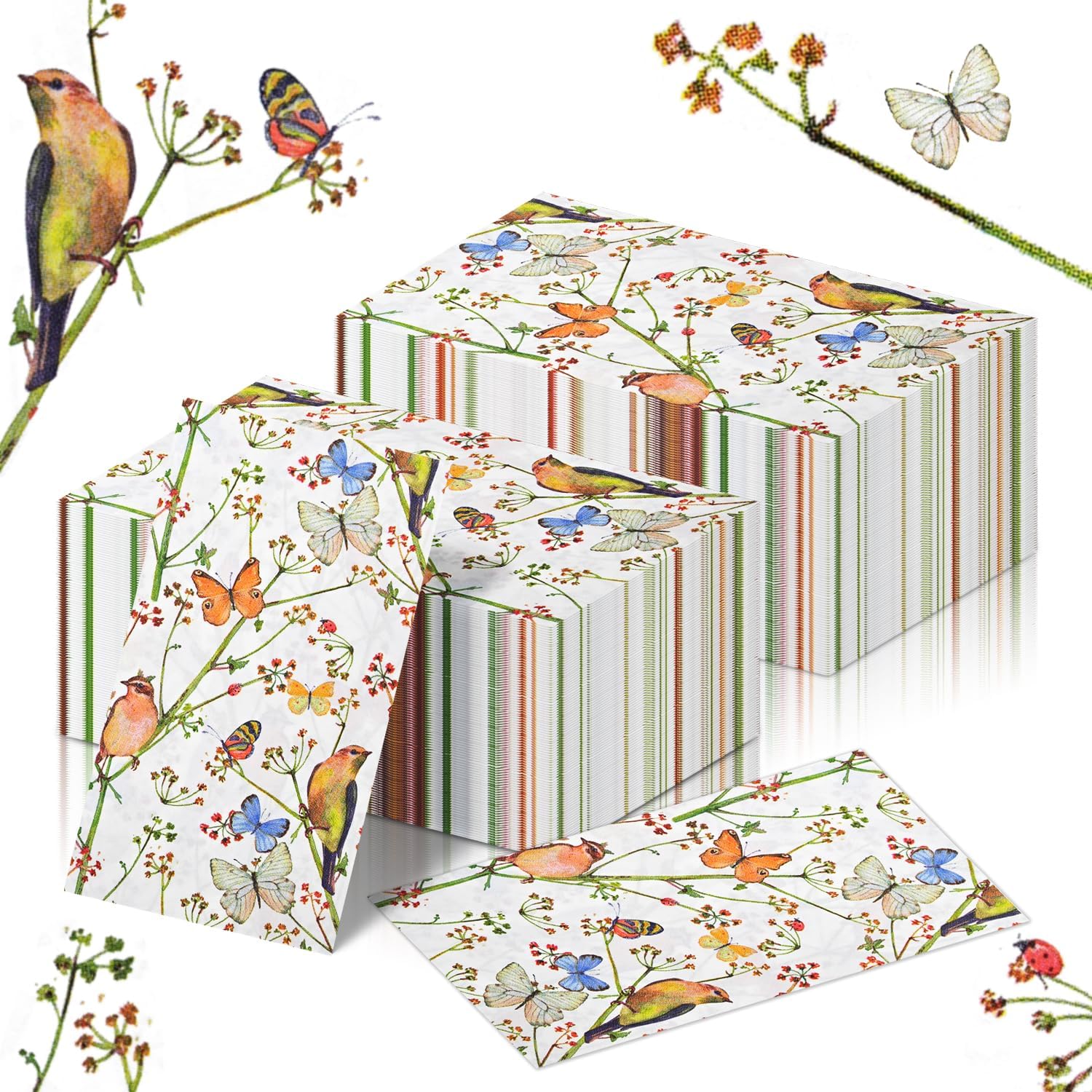 200 servilletas desechables de 3 capas desechables para baño, toallas de mano de acuarela mariposa floral decorativas servilletas de papel