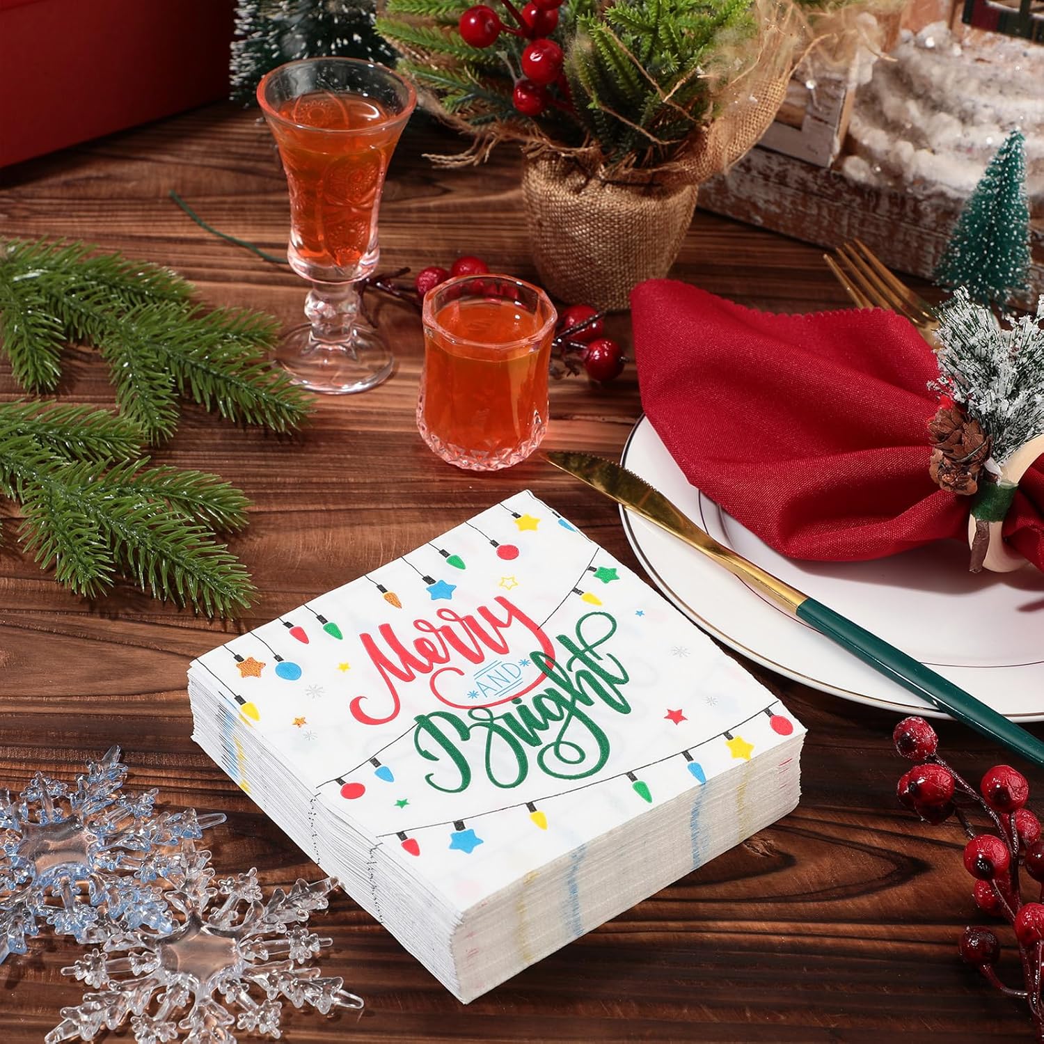 Sherr Paquete de 200 servilletas de Navidad, toallas de papel de Navidad ligeras de 2 capas desechables para baño, toallas de mano de papel