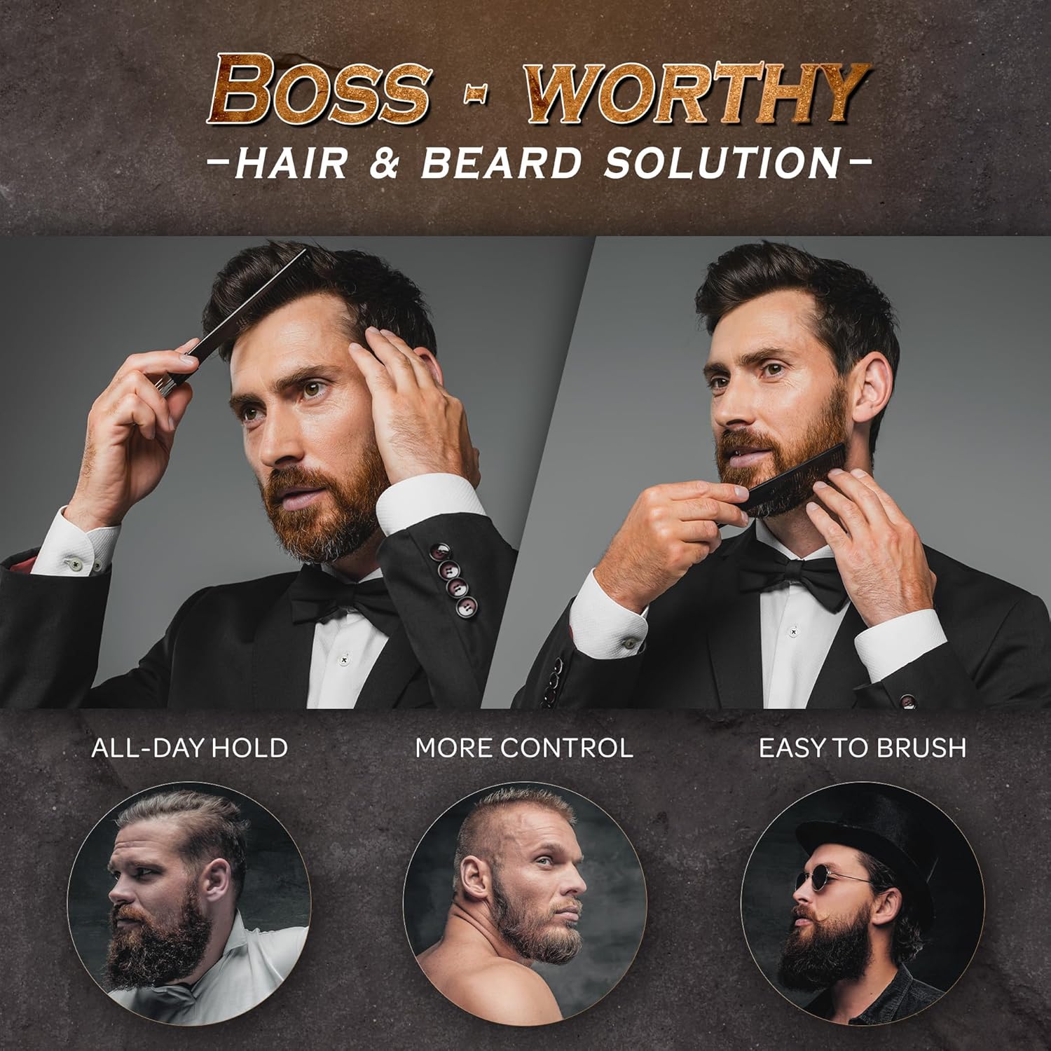 Bossman Pomada para el cabello y la barba sujeción más larga, control e hidratación para cabello, barba y bigote, producto para peinar el cabello,