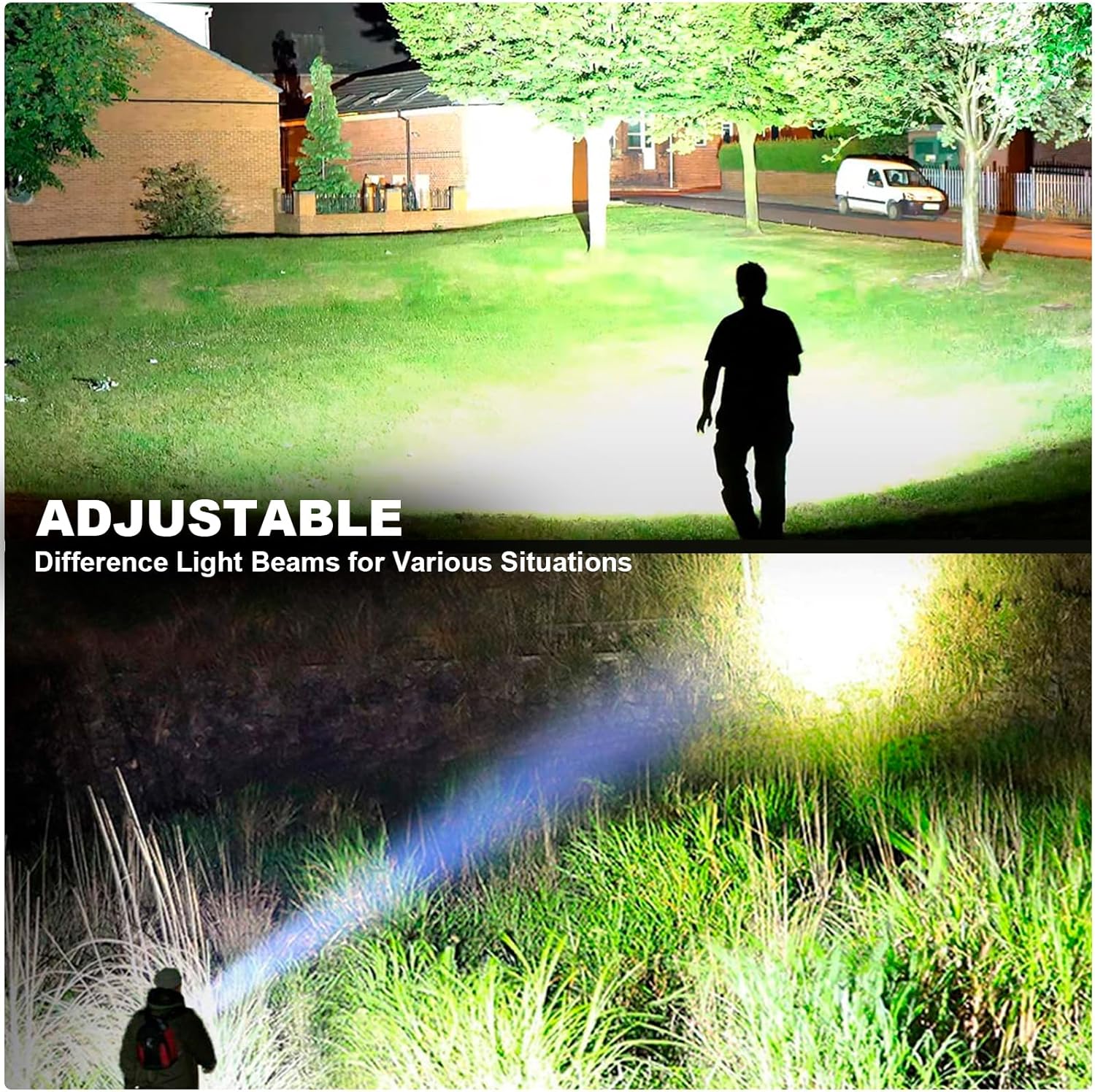 ALSTU Linternas recargables de alto lúmenes, linterna brillante de 900,000 lúmenes con 5 modos, luz de flash LED con pantalla de alimentación e