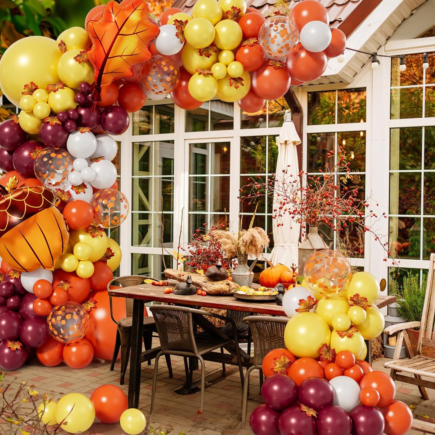 AobkDeco Kit de arco de guirnalda de globos de otoño de 189 piezas, decoraciones de otoño, globos naranjas, burdeos, blancos, para Acción de