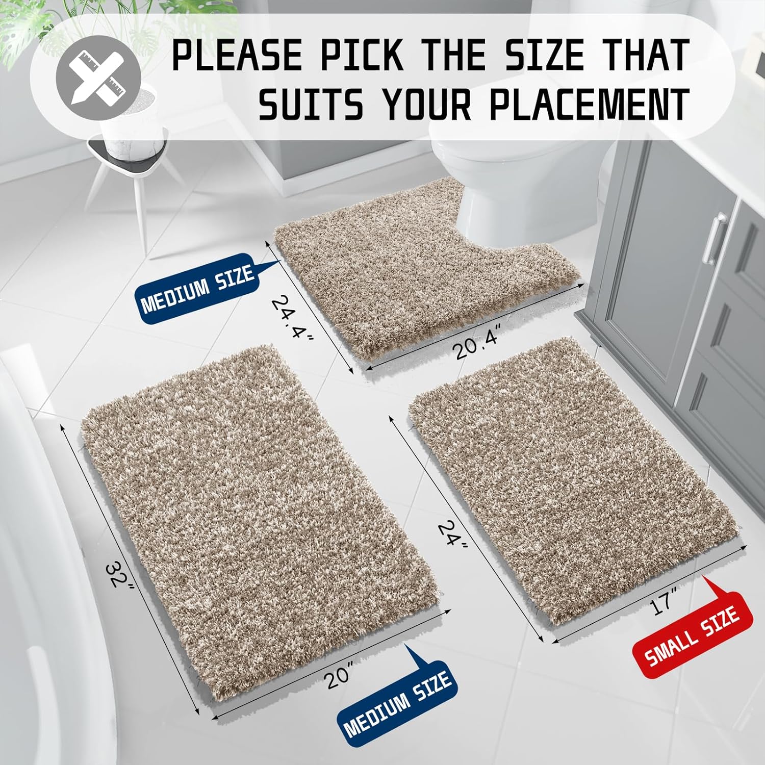 Yimobra Alfombra de baño de peluche, gruesa y suave, súper peluda, cómoda, de rápida absorción de agua, antideslizante, ultra afelpada, lavable a