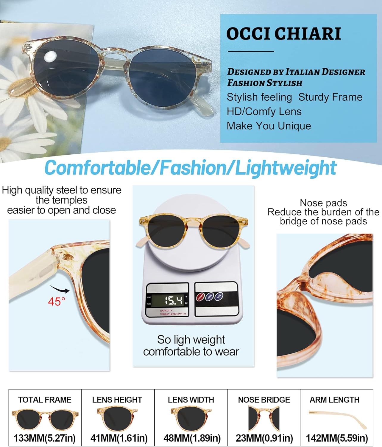 OCCI CHIARI Lentes de lectura bifocales fotocromáticos para mujer, lentes de sol redondos de transición con protección UV para lectores 1.0 1.5 2.0
