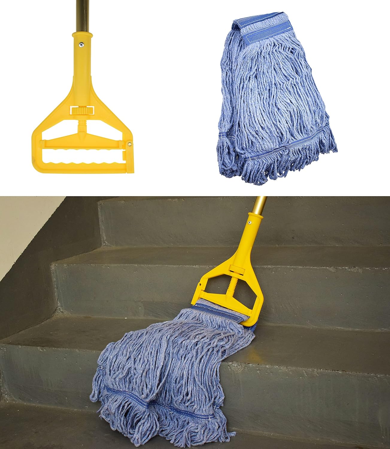 Cabezal de repuesto para fregona comercial, resistente, color azul, para 3 tipos de mango de trapeador comercial (1, grande)