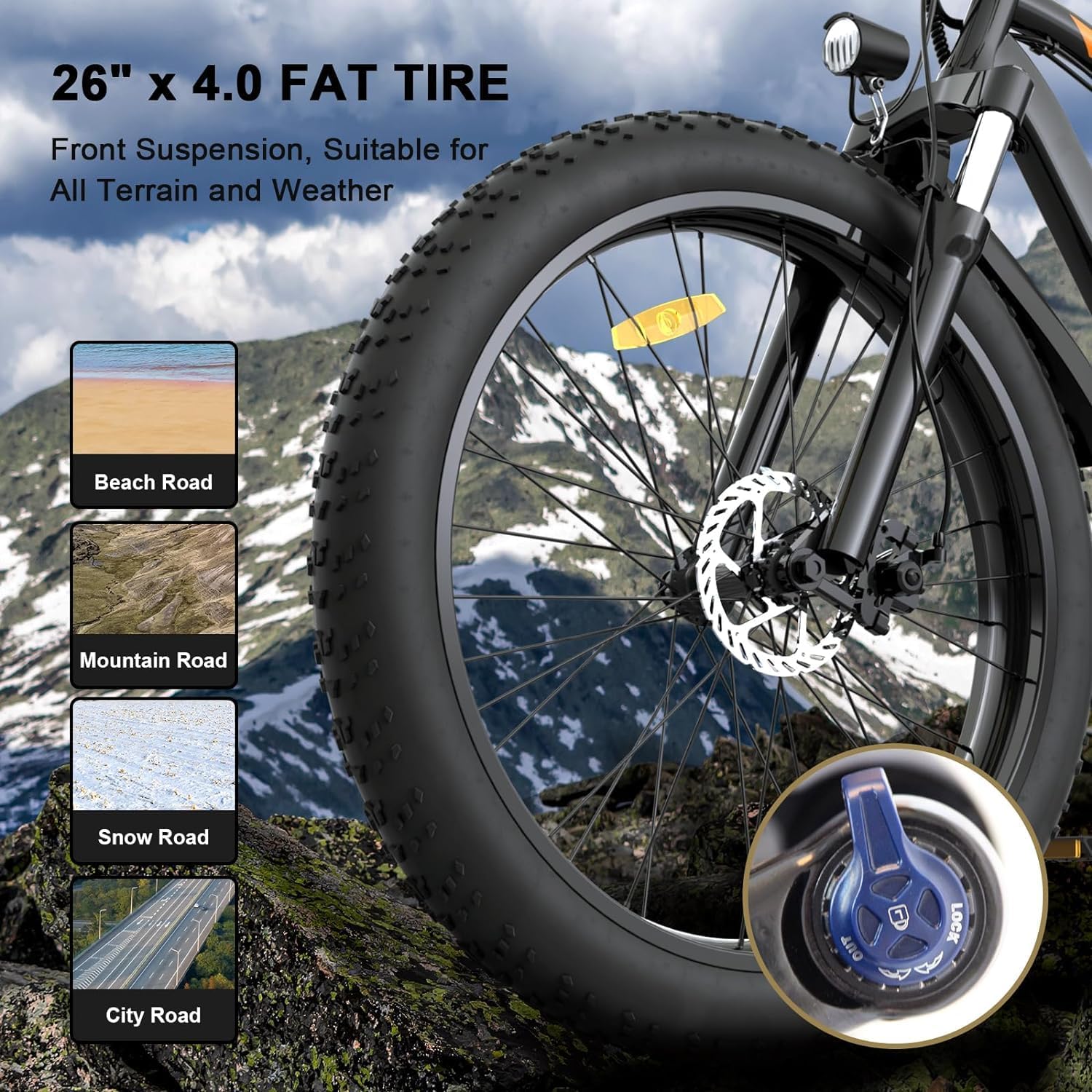 aostirmotor Bicicleta eléctrica de 750 W para adultos 48 V 13 AH Fat Tire Ebike con estante y guardabarros, bicicletas eléctricas de 26 x 4