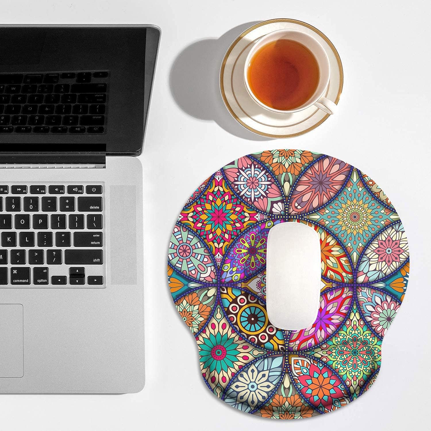 Britimes Ergonomic Mouse Pad with Wrist Support Mandala Floral Non-Slip Rubber Base Mousepad for Home Office Gaming Working Computers Laptop Easy