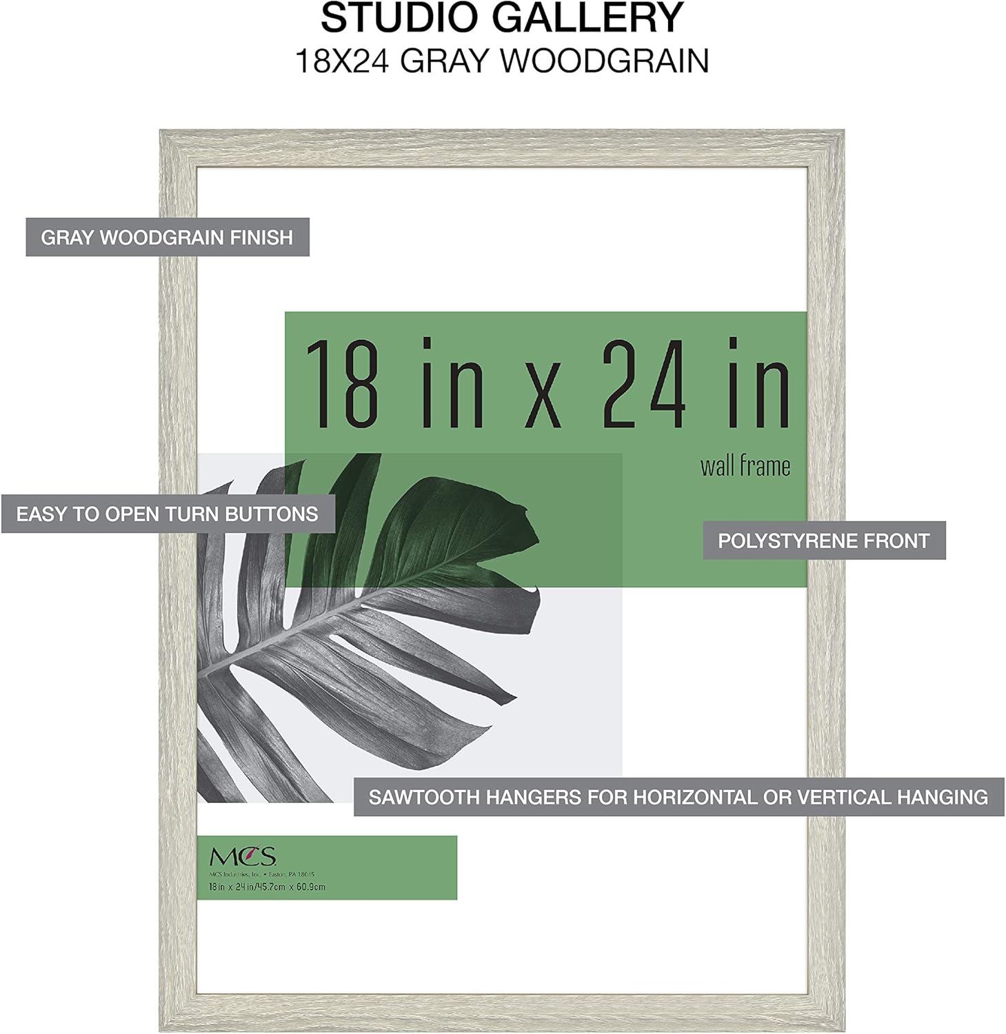 MCS Industries Studio Gallery – Marcos con textura de madera color gris de 18 x 24 pulgadas  45.72 x 60.96 cm., 2 unidades