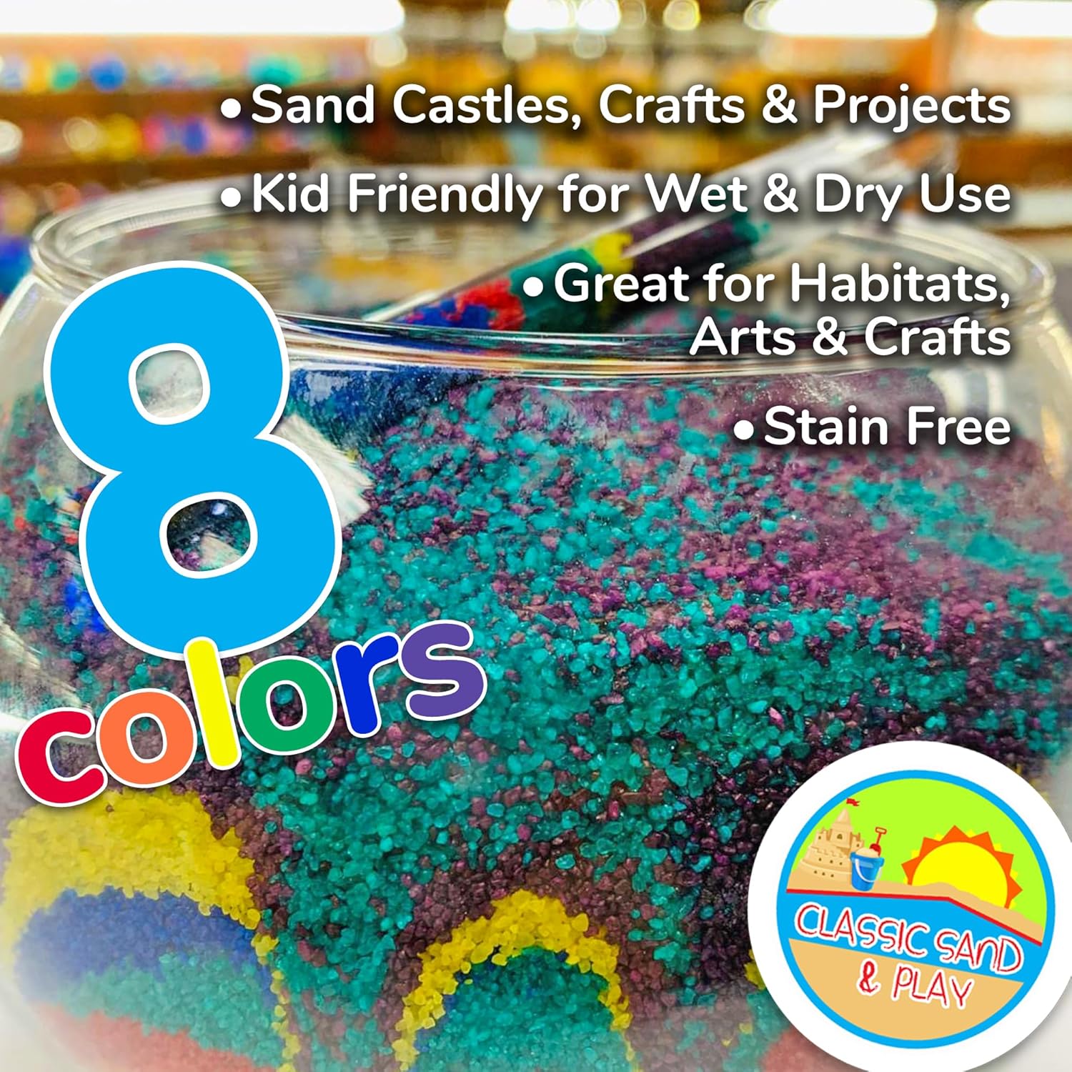 Arena clásica de juego de color arcoíris Sand and Play, bolsa de 20 libras, natural y no tóxica, divertida húmeda y seca en interiores y exteriores,