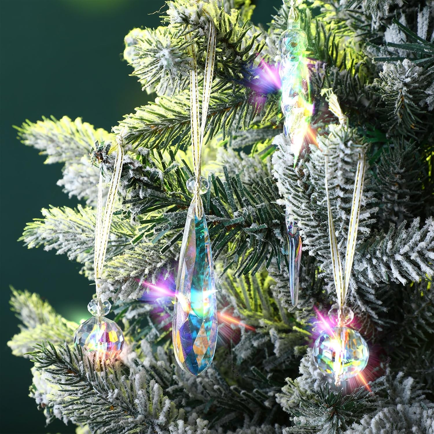 36 adornos de cristal de Navidad para árbol de Navidad, bolas de cristal multicolor, lágrima colorida, prisma colgante, cristales colgantes para