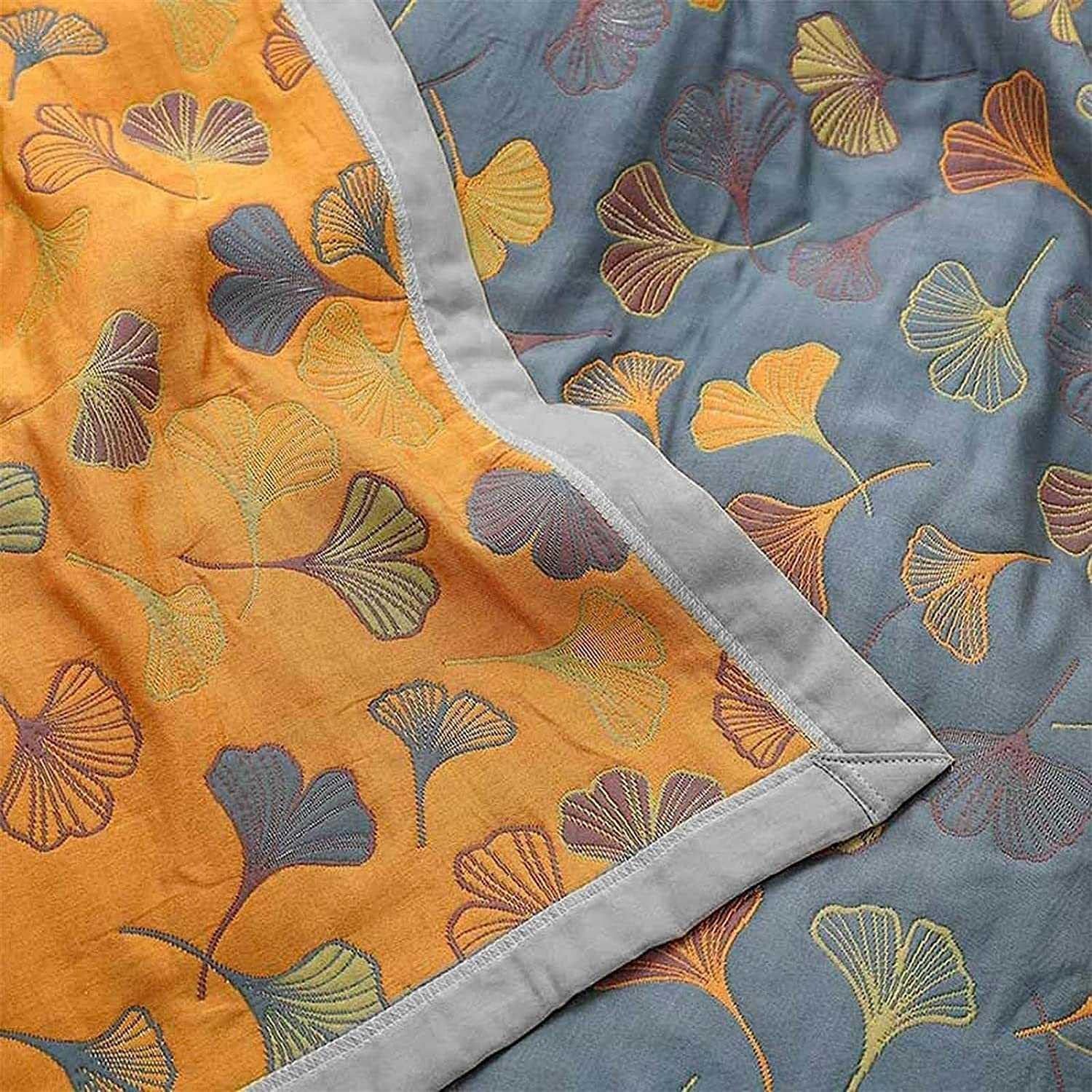 TOCOLA GinkgoLeaf – Edredón reversible de algodón con patrón de hojas de ginkgo, ultrasuave, ligero, transpirable, edredón de aire acondicionado,