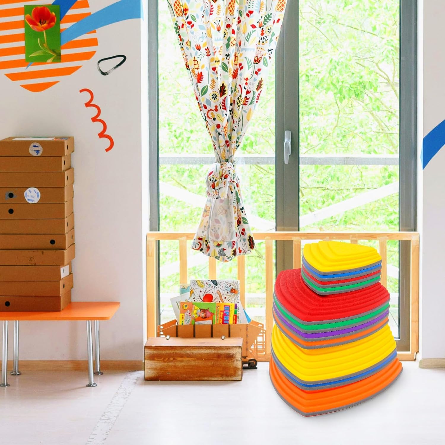Juego de 12 piedras antideslizantes para niños, bloques de equilibrio para interiores y exteriores, pista de obstáculos, equipo de fitness para