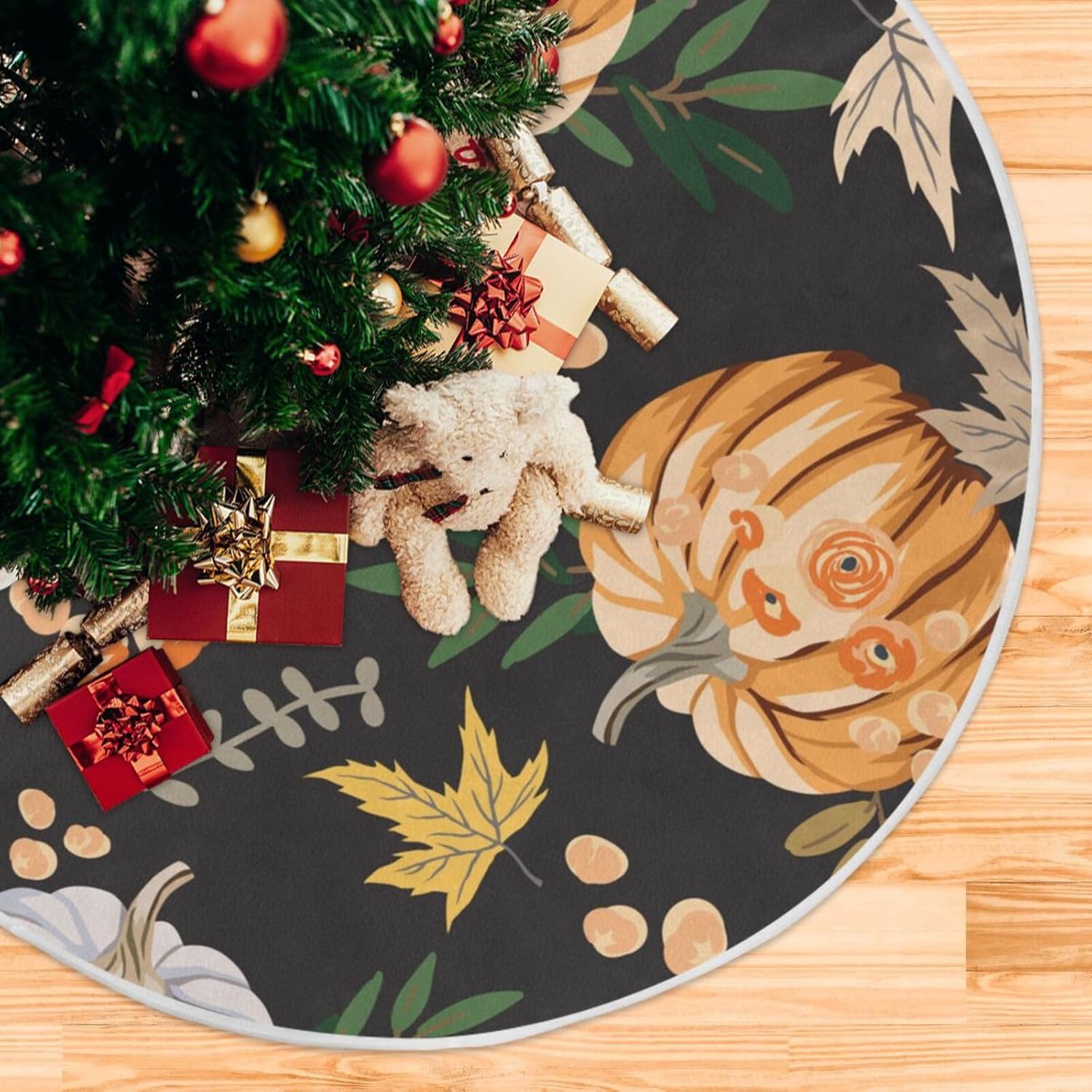 Falda de árbol de hojas de calabazas de otoño, falda de árbol suave, decoración de árbol, faldas de Navidad árboles de Navidad