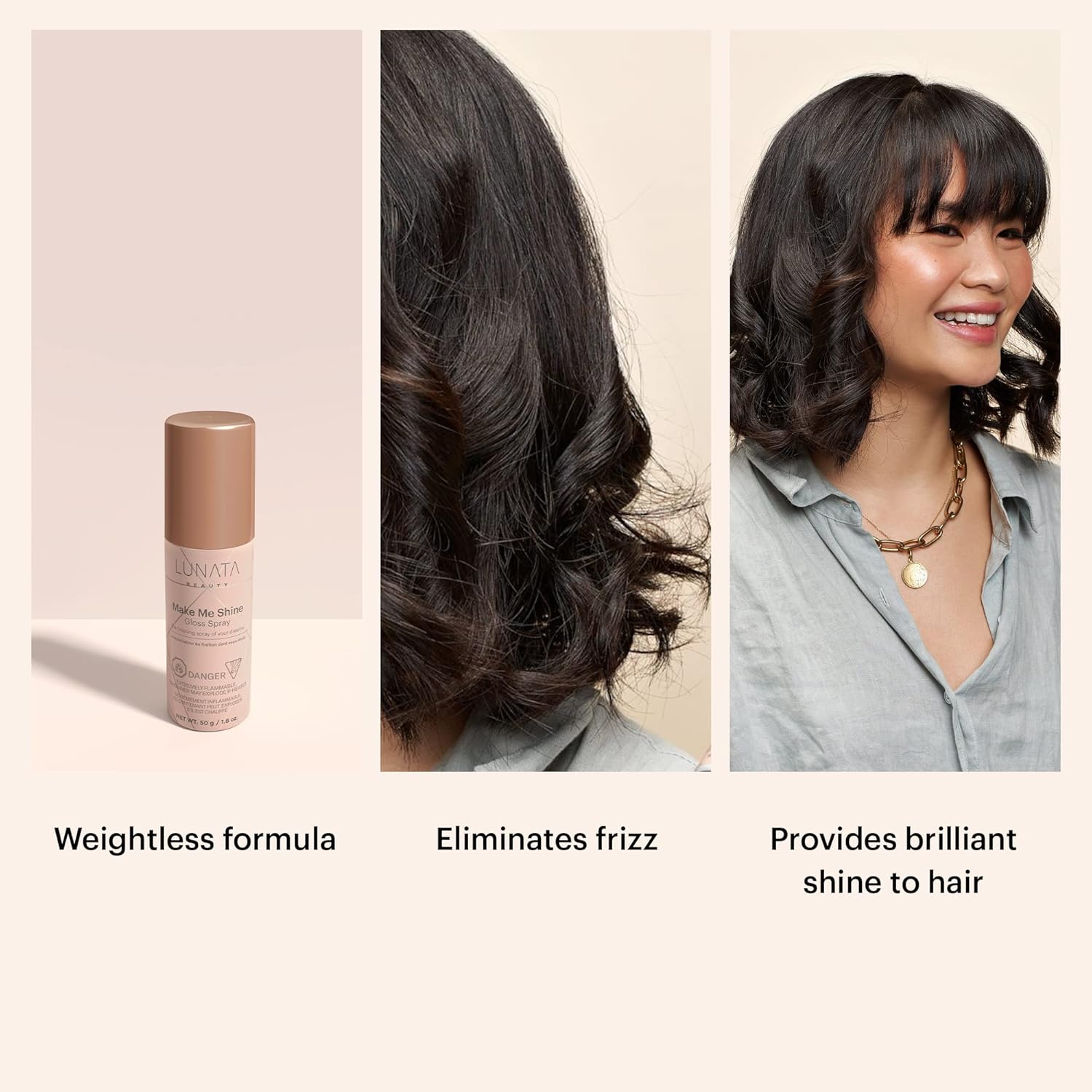 Lunata Make Me Shine – Spray de brillo para el cabello, protector de calor, tratamiento de brillo para el cuidado del cabello, protección del