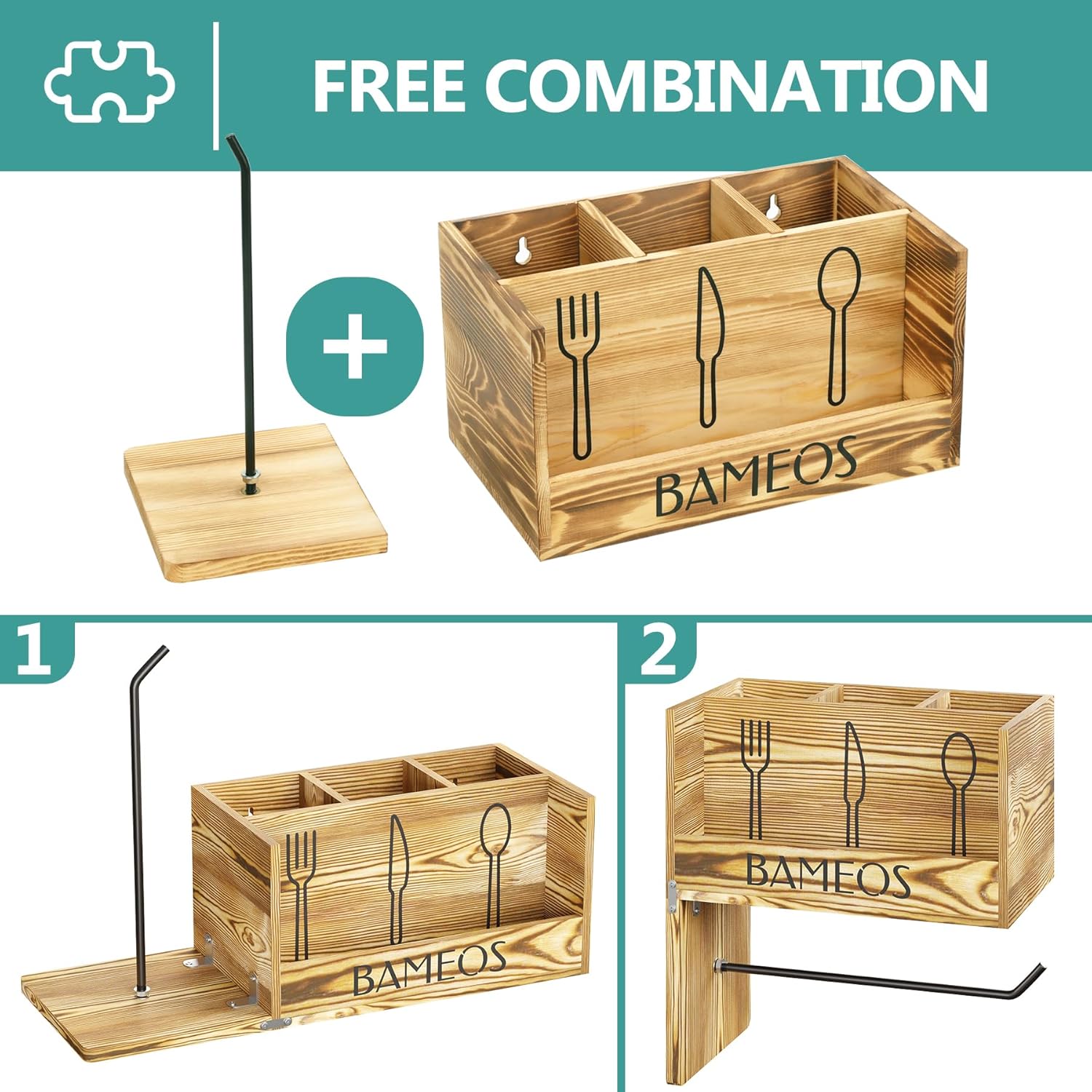 BAMEOS Soporte para utensilios de cocina – Soporte para utensilios de cocina para espátula, cuchara, alambre, organizador de utensilios de metal,
