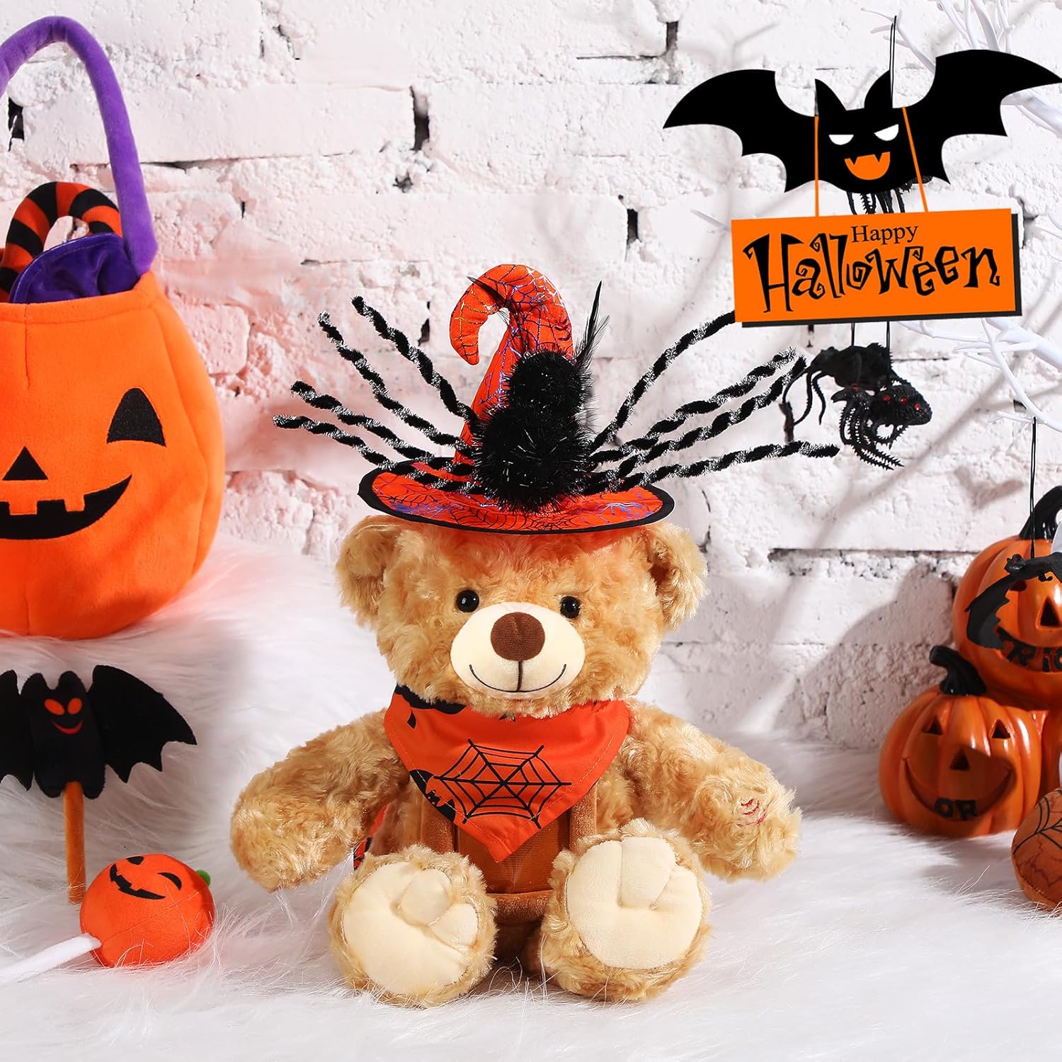 Juego de animales de peluche de oso de Halloween con grabadora de voz, lindo oso de Halloween de 12 pulgadas con sombrero de grabadora de voz y