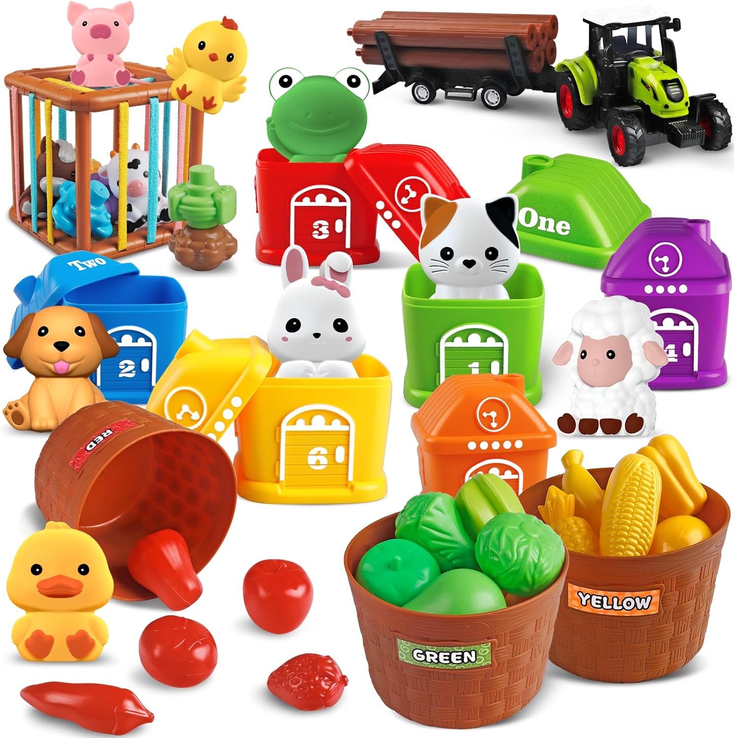 Wuzhineisn Juguetes de aprendizaje para niños pequeños de 1, 2 y 3 años, animales de granja, juguetes Montessori para niños de 6 a 18 meses, para