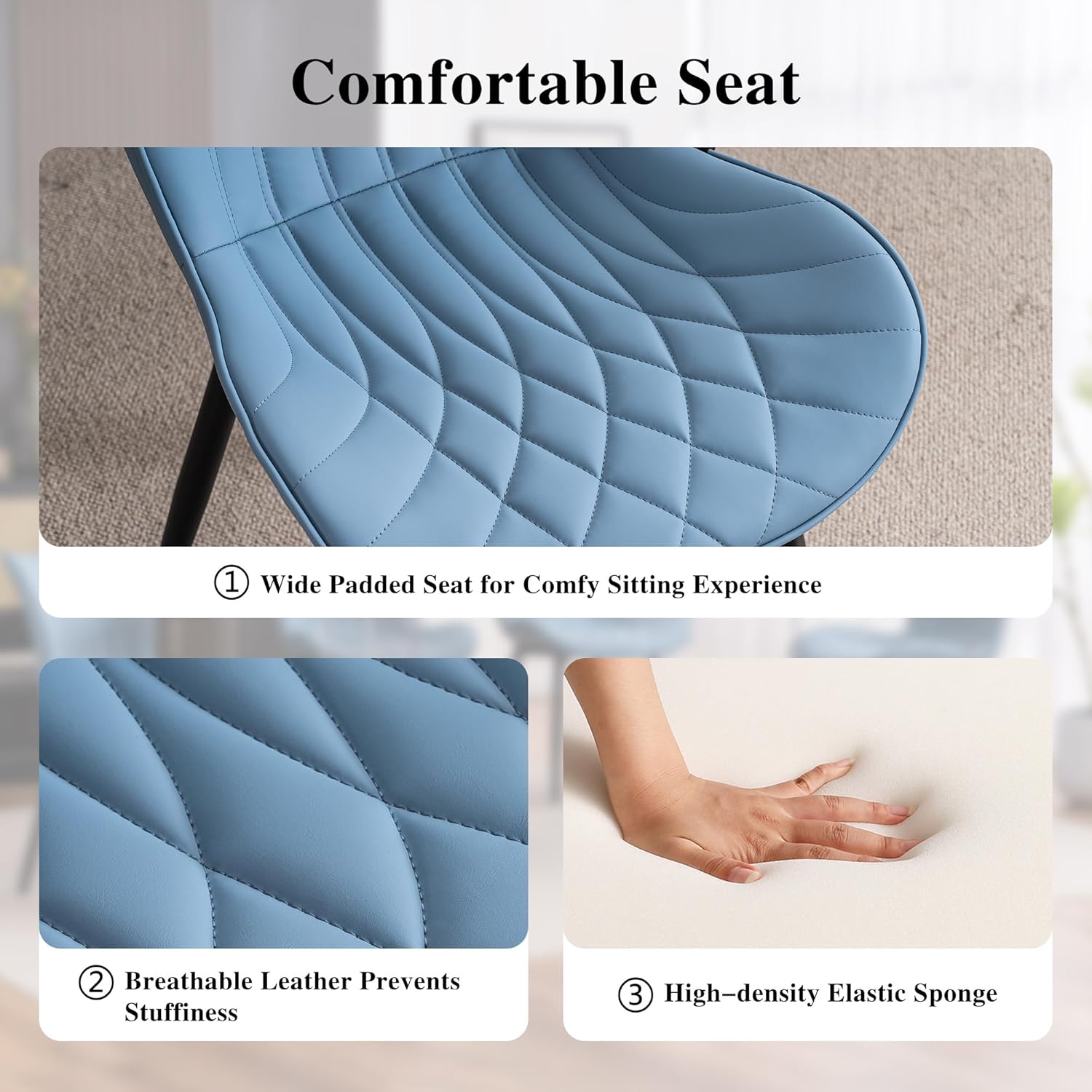 YOUNIKE Juego de 2 sillas de comedor tapizadas de piel sintética, sillas de cocina modernas, sillas laterales para sala de estar, dormitorio, con