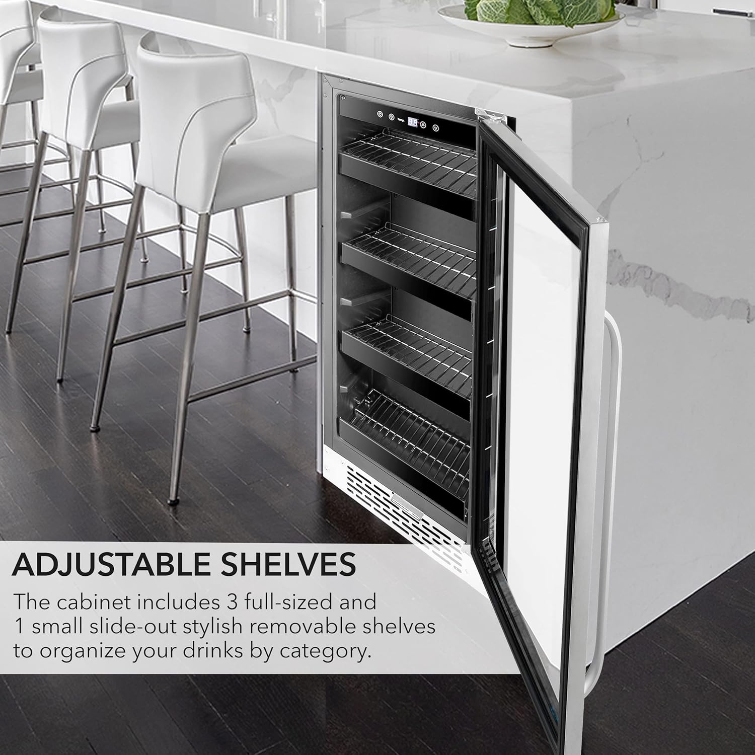 Whynter BBR-838SB Refrigerador de bebidas y refrigerador integrado de 15 pulgadas con vidrio, cerradura, puerta reversible, control digital y filtro