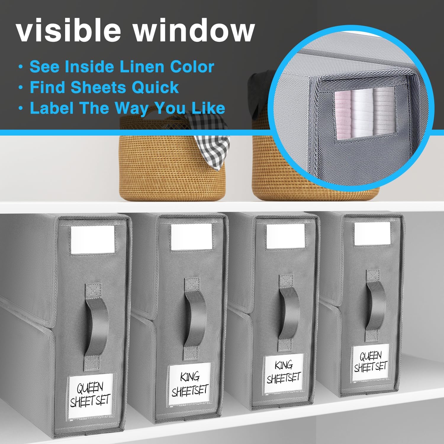 BIKTIC SheetCube Bed Sheet Organizers and Storage,4 Pack Sheet Folder Organizer (Queen or King Size), Linen Closet Organizer for Bedding