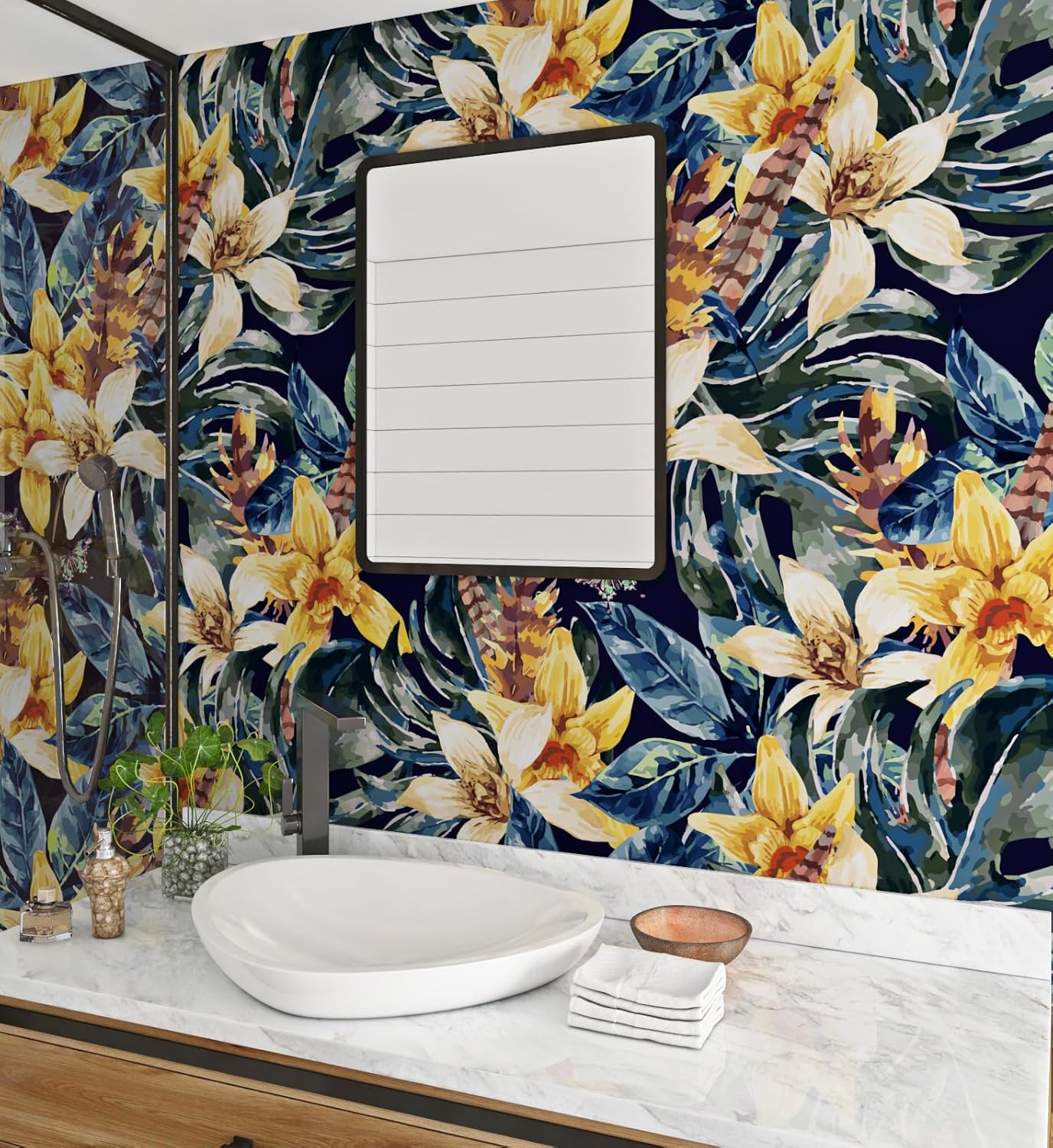 FunStick Papel tapiz floral azul marino oscuro de 17.5 x 354 pulgadas, despegar y pegar, papel tapiz floral vintage extraíble, papel adhesivo de
