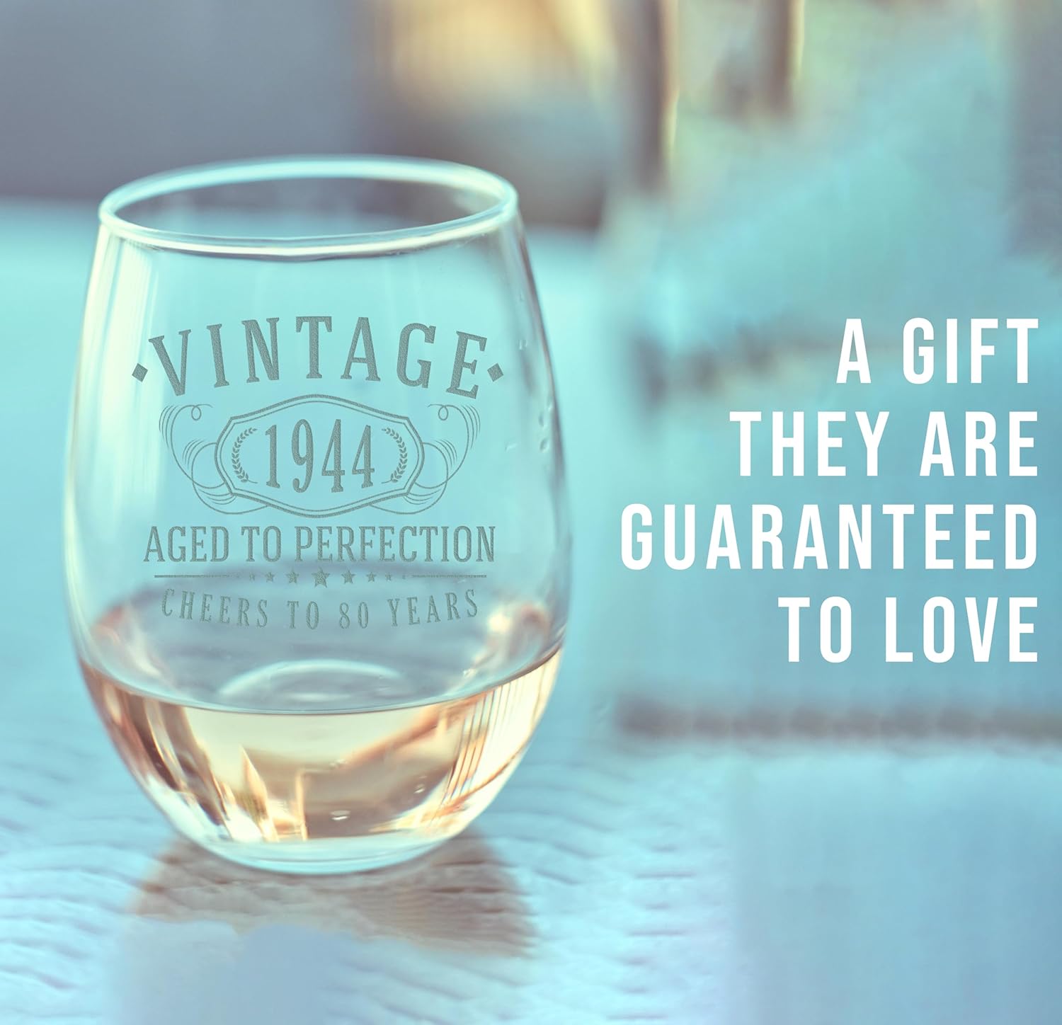 Copa de vino grabada vintage de 17 onzas sin tallo de 17 onzas  Regalos de feliz cumpleaños 80 para mujeres y hombres, saludos a cumplir 80 años,