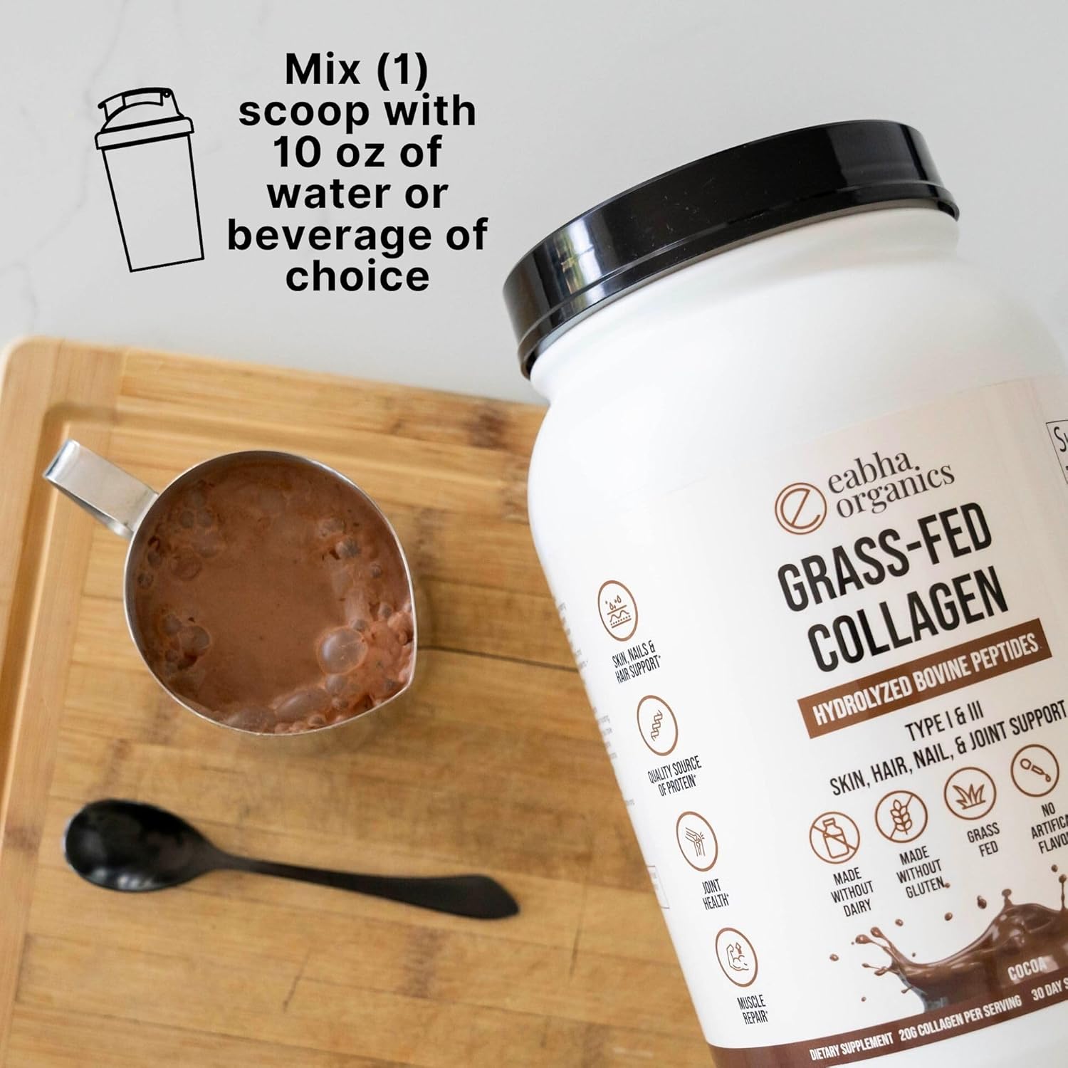 Grass-Fed Chocolate Collagen (Types I & III) for Healthy Skin, Hair, Nails, and Joints – Aids Muscle Recovery – 30 Day Supply – 18g of Protein per